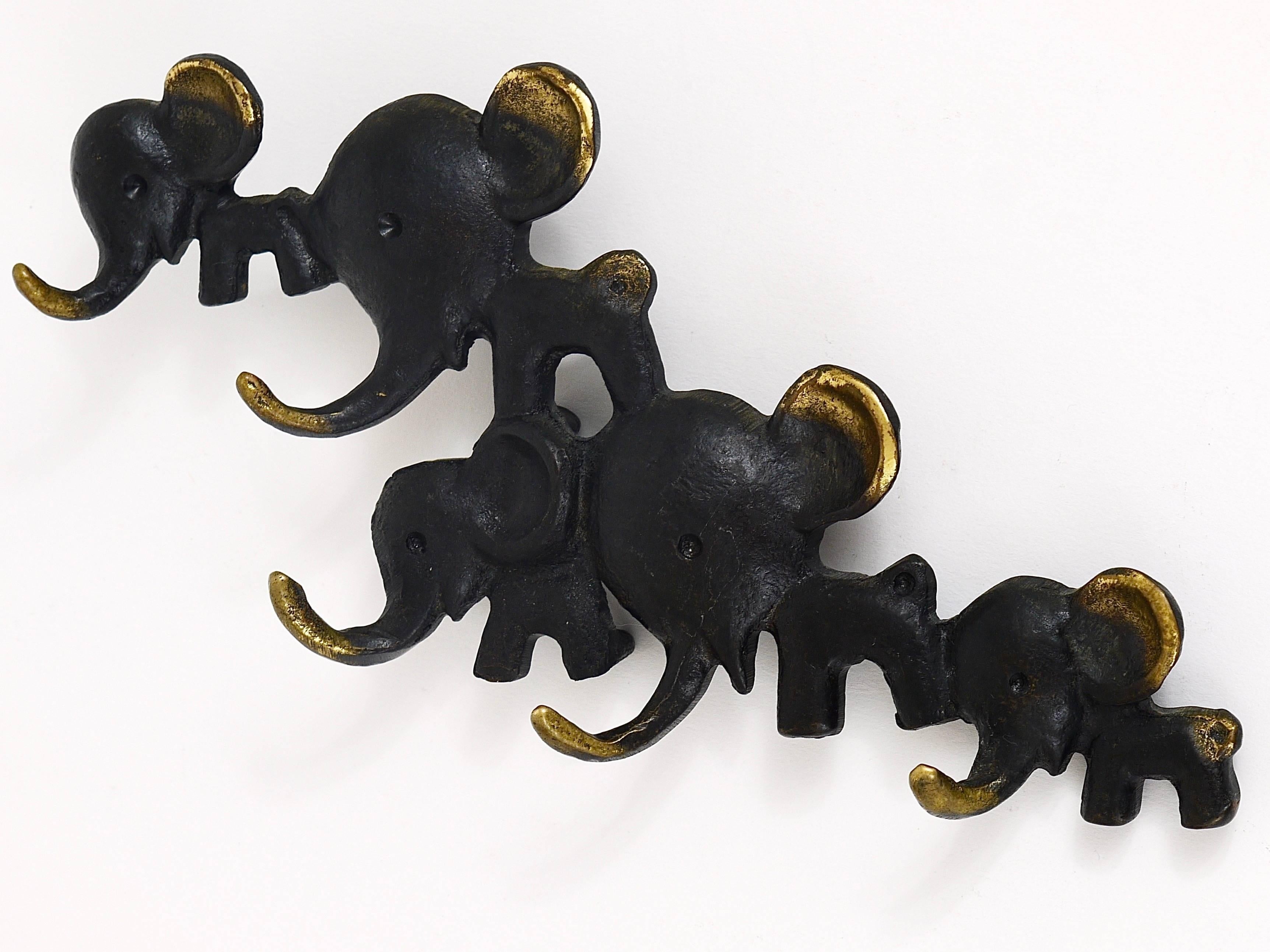 Mid-Century Modern Walter Bosse Elephants Brass Key Hanger by Herta Baller, Austria, 1950s For Sale