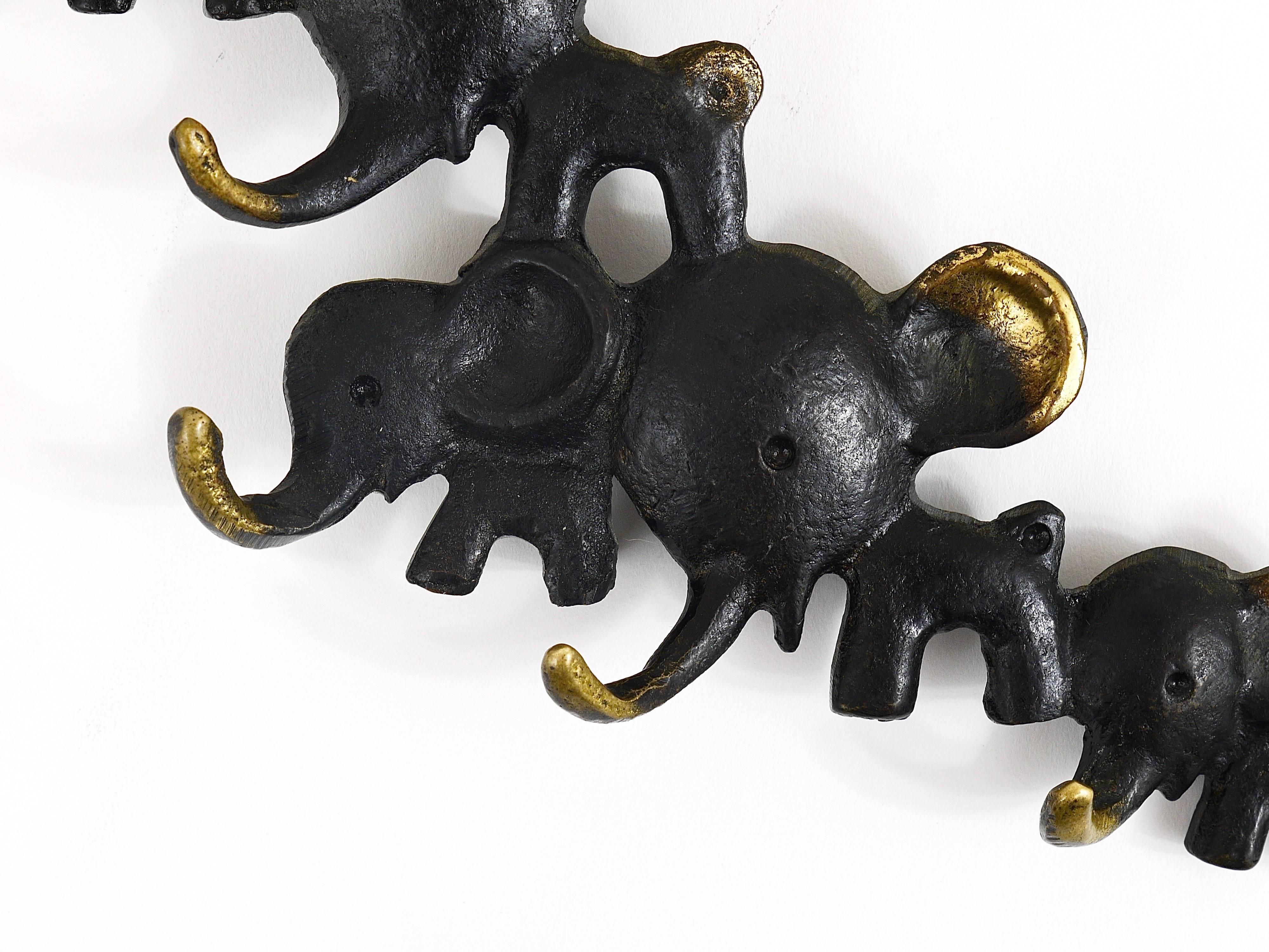Austrian Walter Bosse Elephants Brass Key Hanger by Herta Baller, Austria, 1950s For Sale