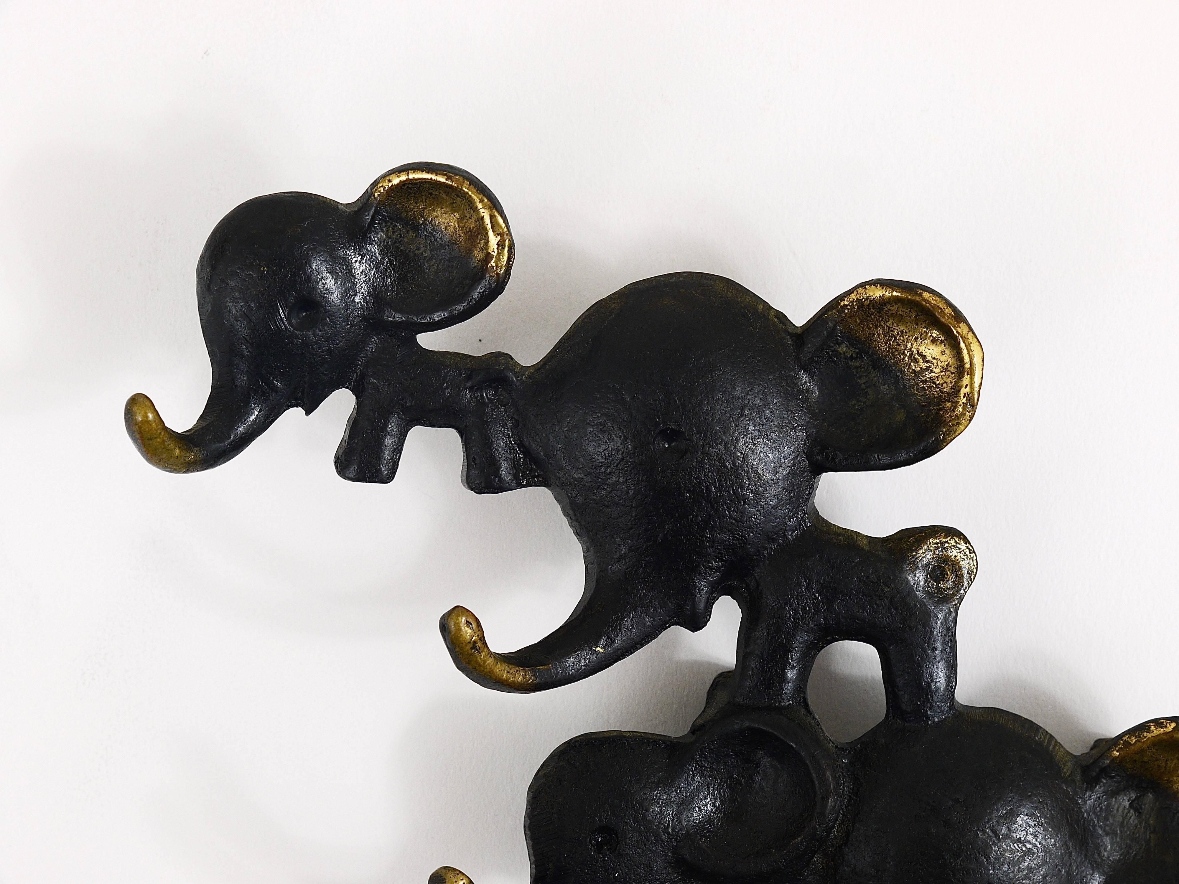 Walter Bosse Elephants Brass Key Hanger by Herta Baller, Austria, 1950s In Excellent Condition For Sale In Vienna, AT