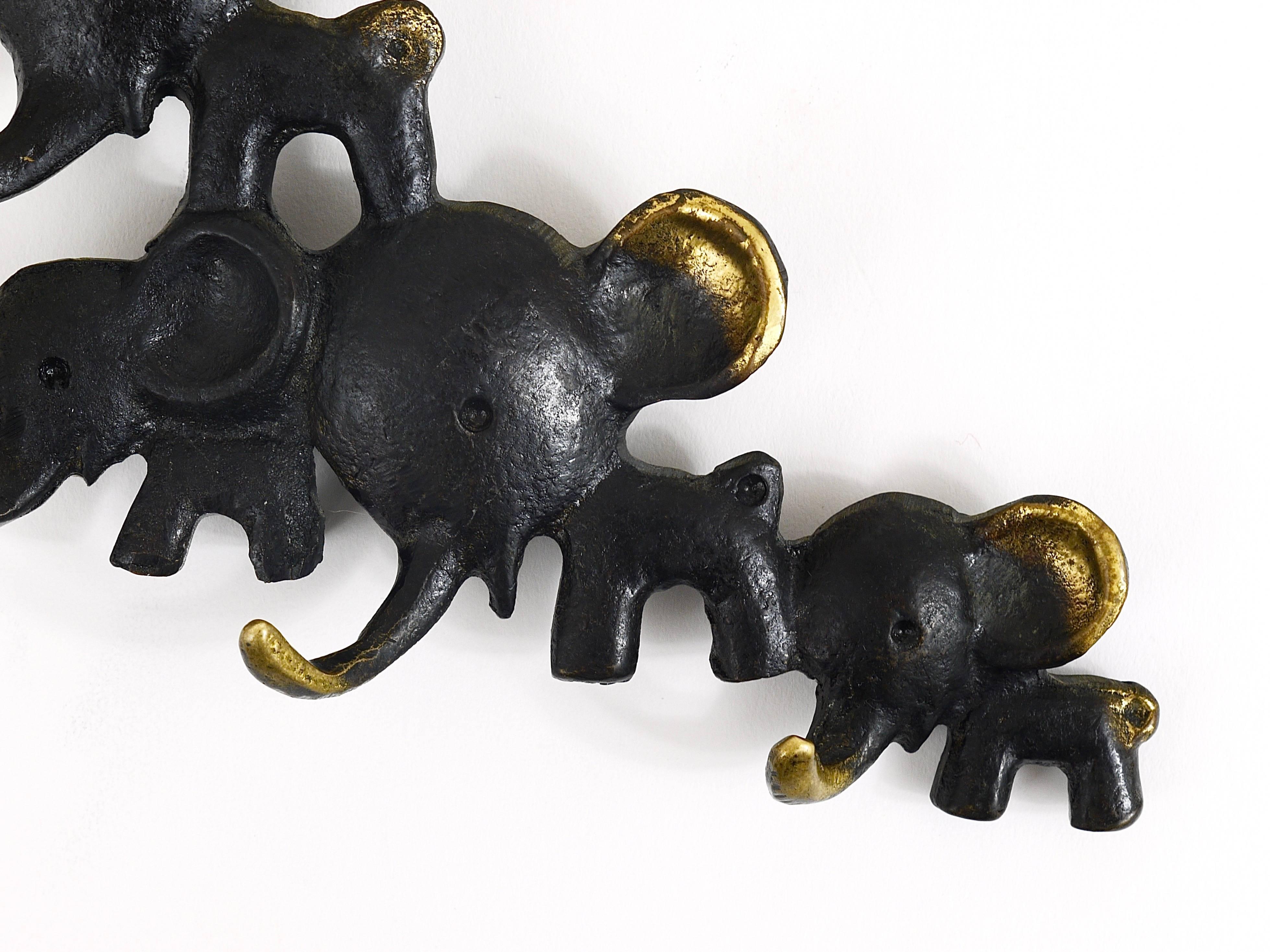 20th Century Walter Bosse Elephants Brass Key Hanger by Herta Baller, Austria, 1950s For Sale