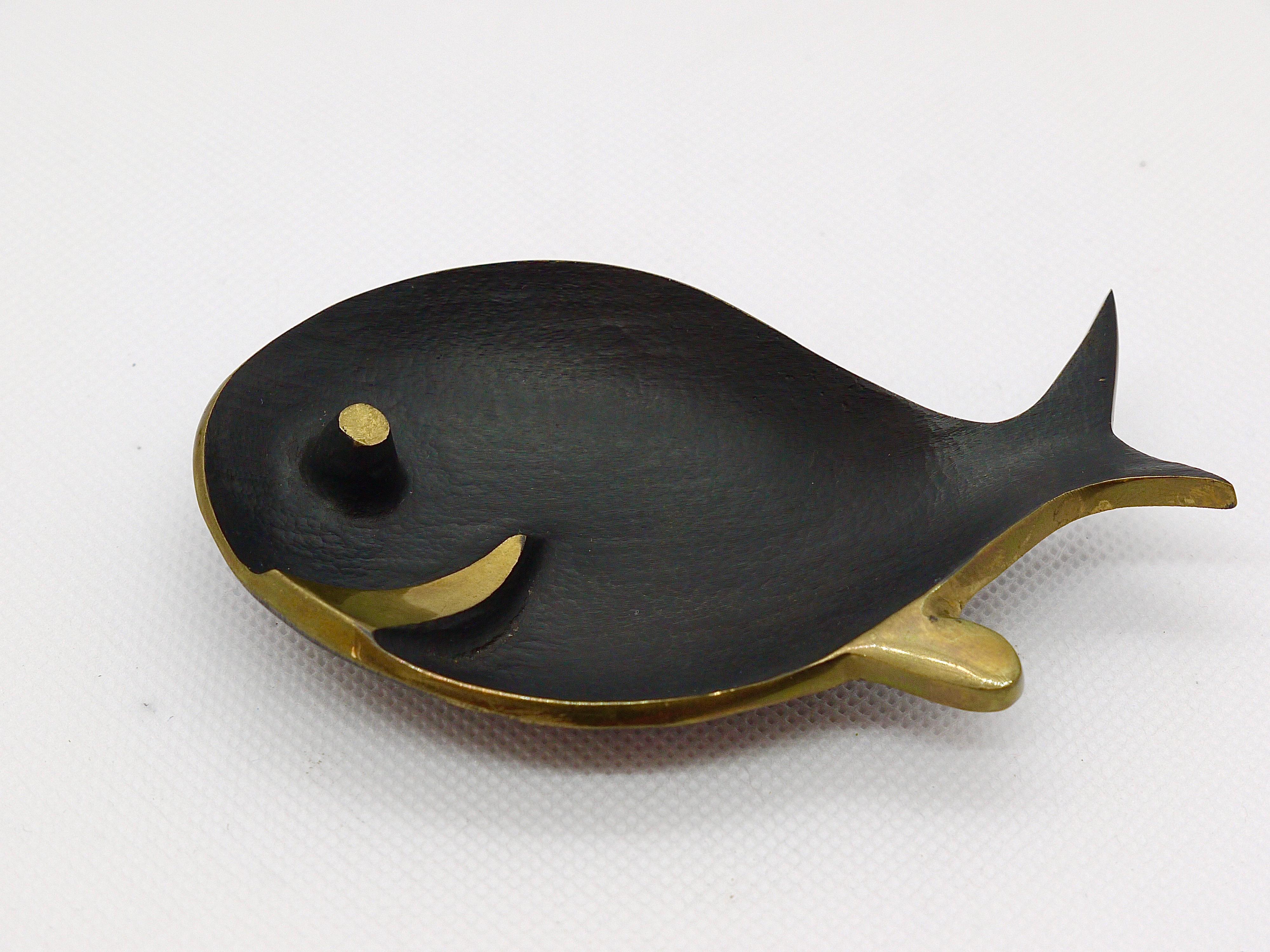 Mid-Century Modern Walter Bosse Fish Midcentury Brass Ashtray or Bowl, Herta Baller, 1950s For Sale
