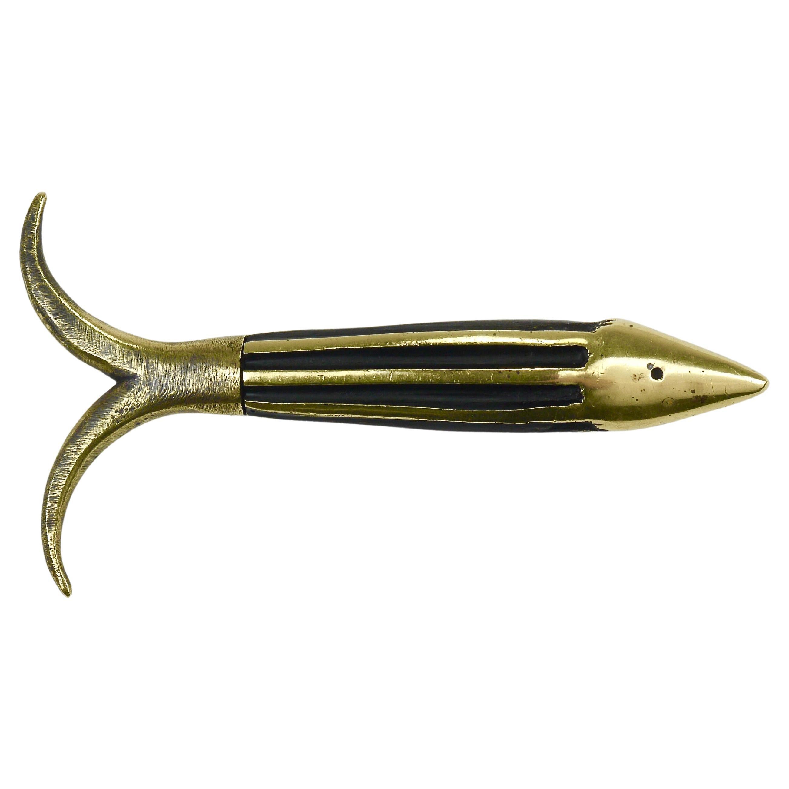 Walter Bosse Fish Mid-Century Brass Corkscrew, Herta Baller, Austria, 1950s en vente