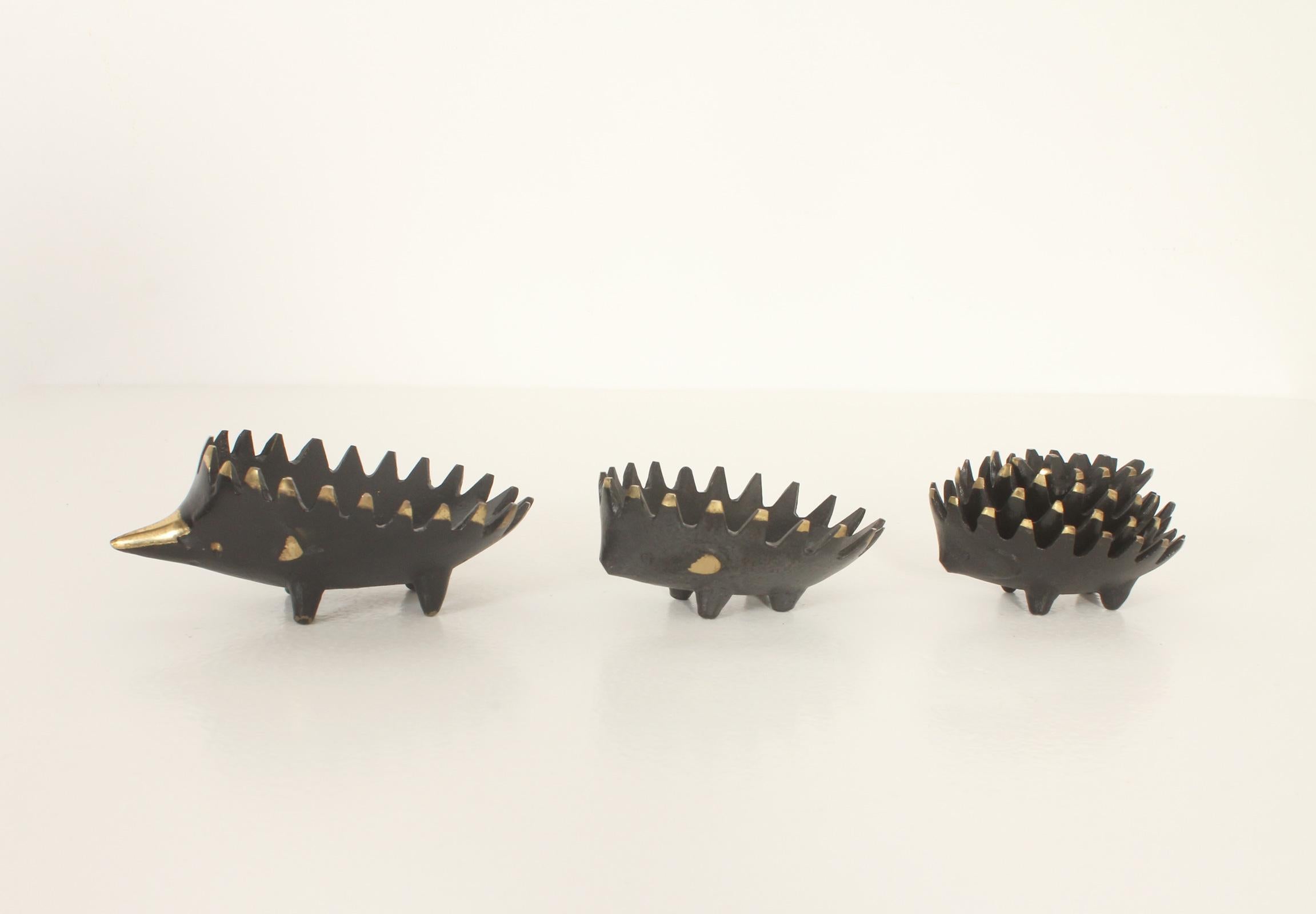 Brass Walter Bosse Hedgehog Stackable Ashtray Set for Bertha Baller, 1955 For Sale