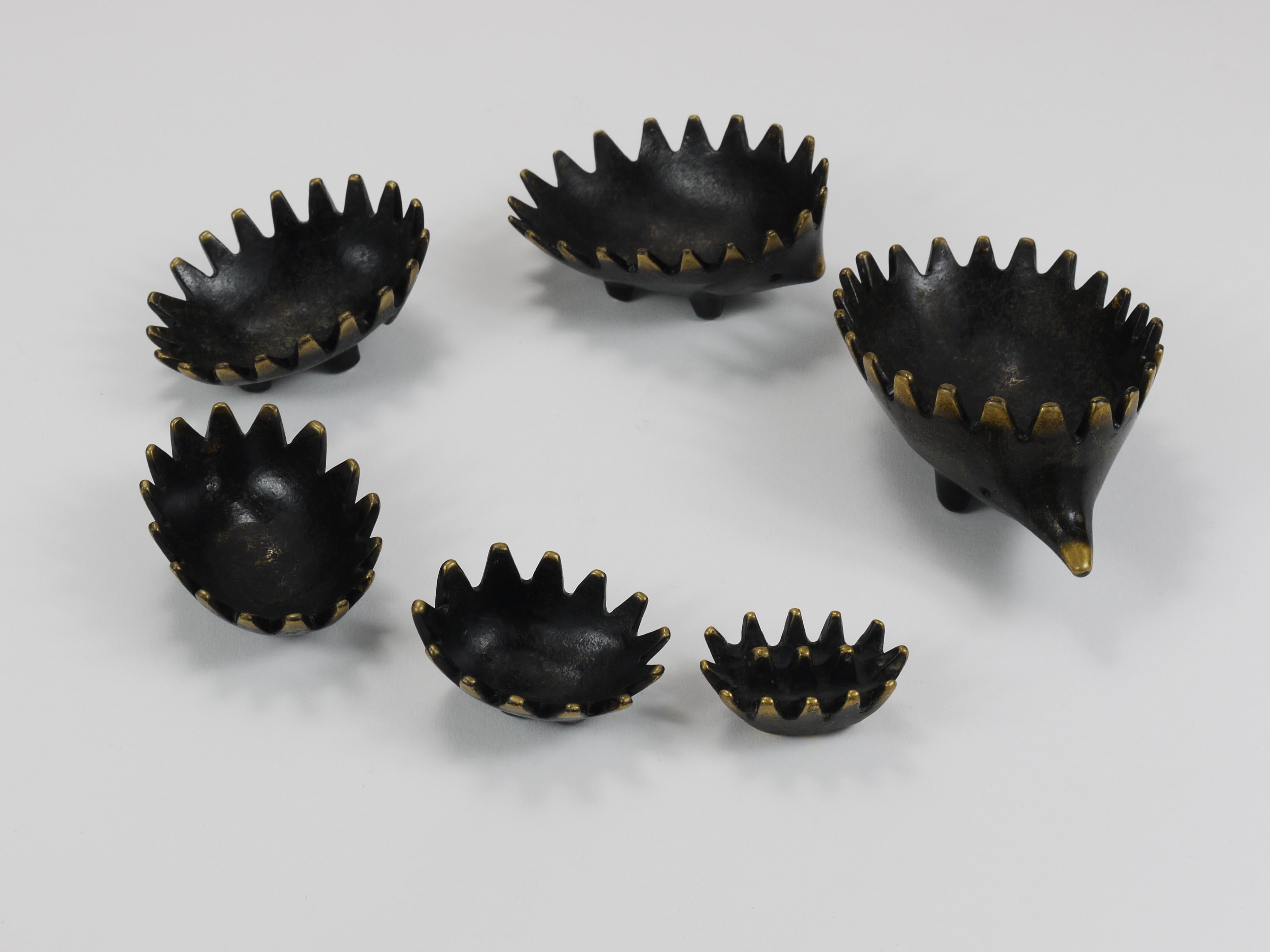 Walter Bosse Hedgehog Stackable Brass Ashtrays, Herta Baller, Austria, 1950s For Sale 4