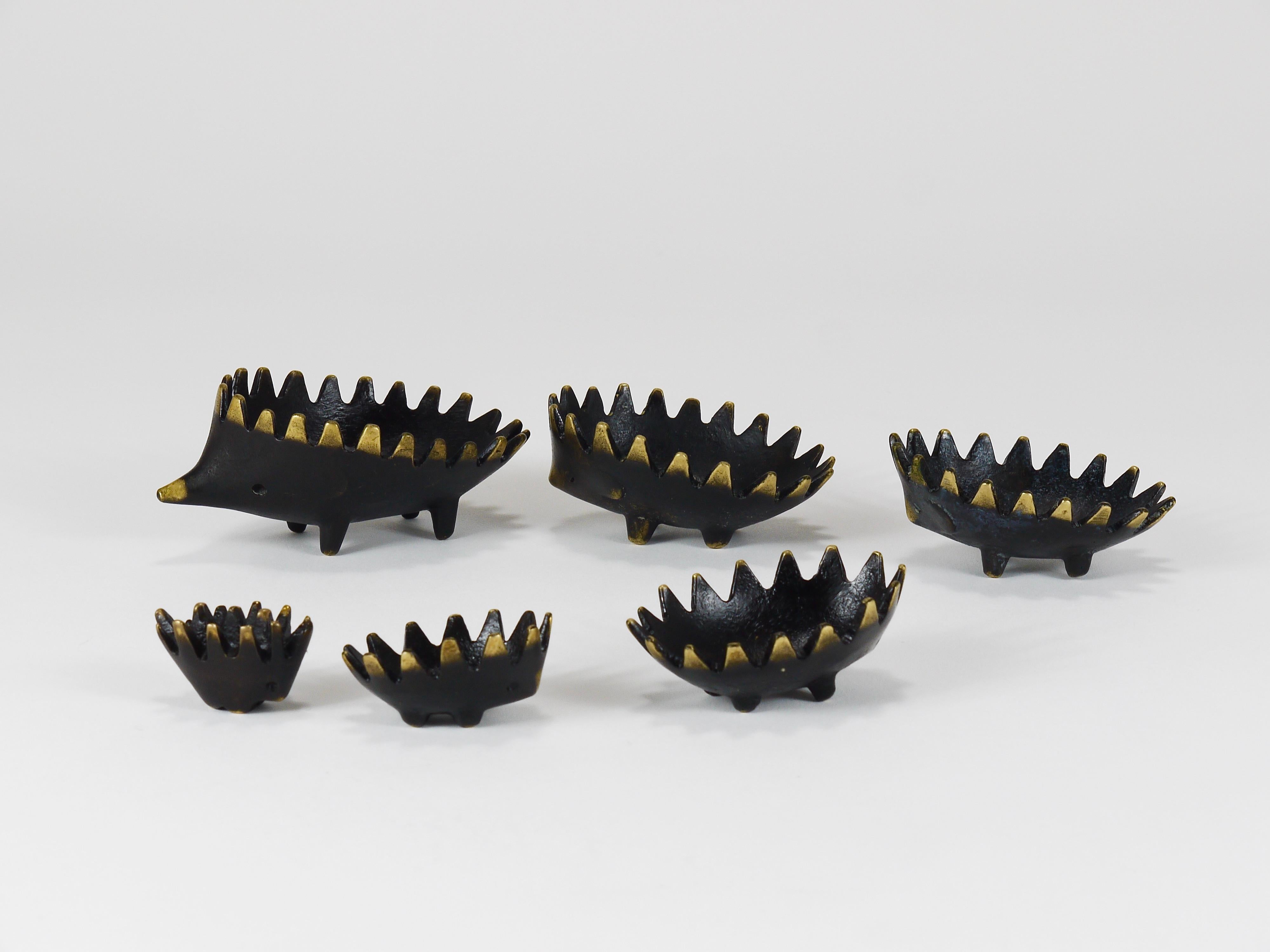 Walter Bosse Hedgehog Stackable Brass Ashtrays, Herta Baller, Austria, 1950s 5