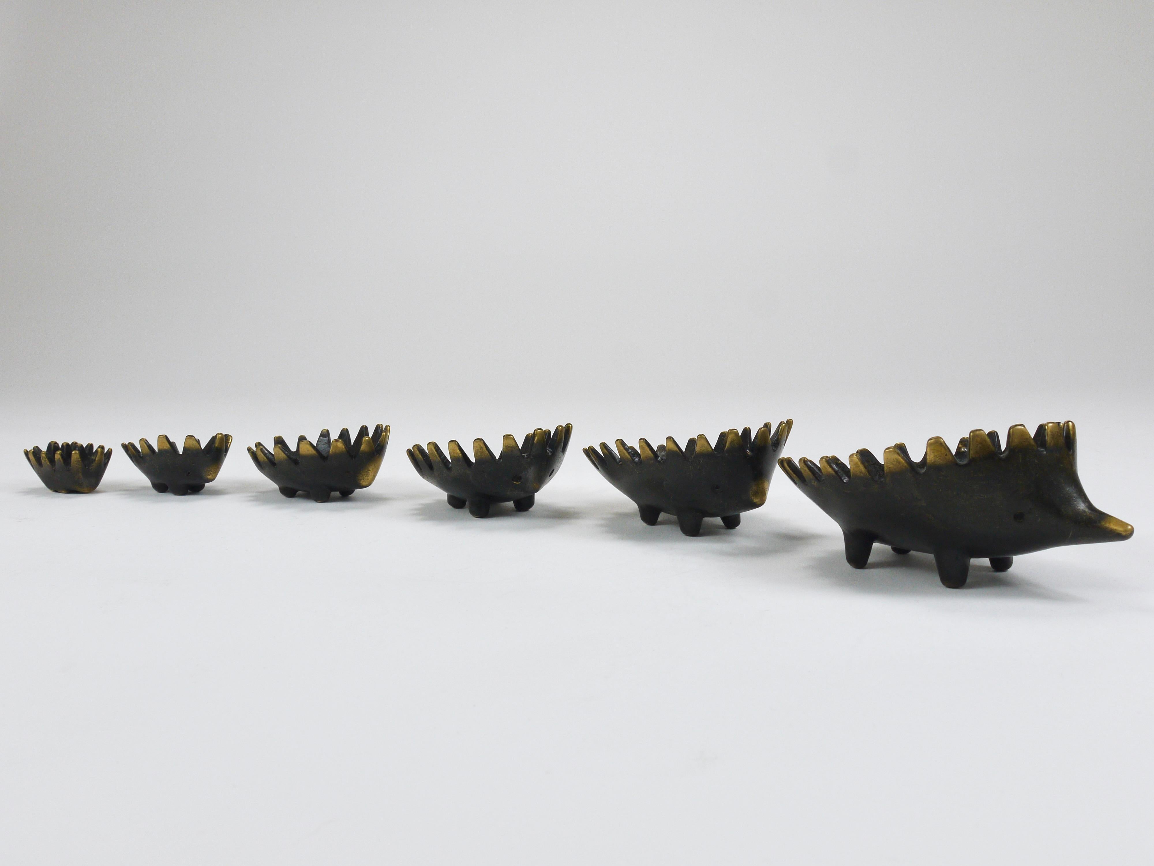Walter Bosse Hedgehog Stackable Brass Ashtrays, Herta Baller, Austria, 1950s For Sale 5
