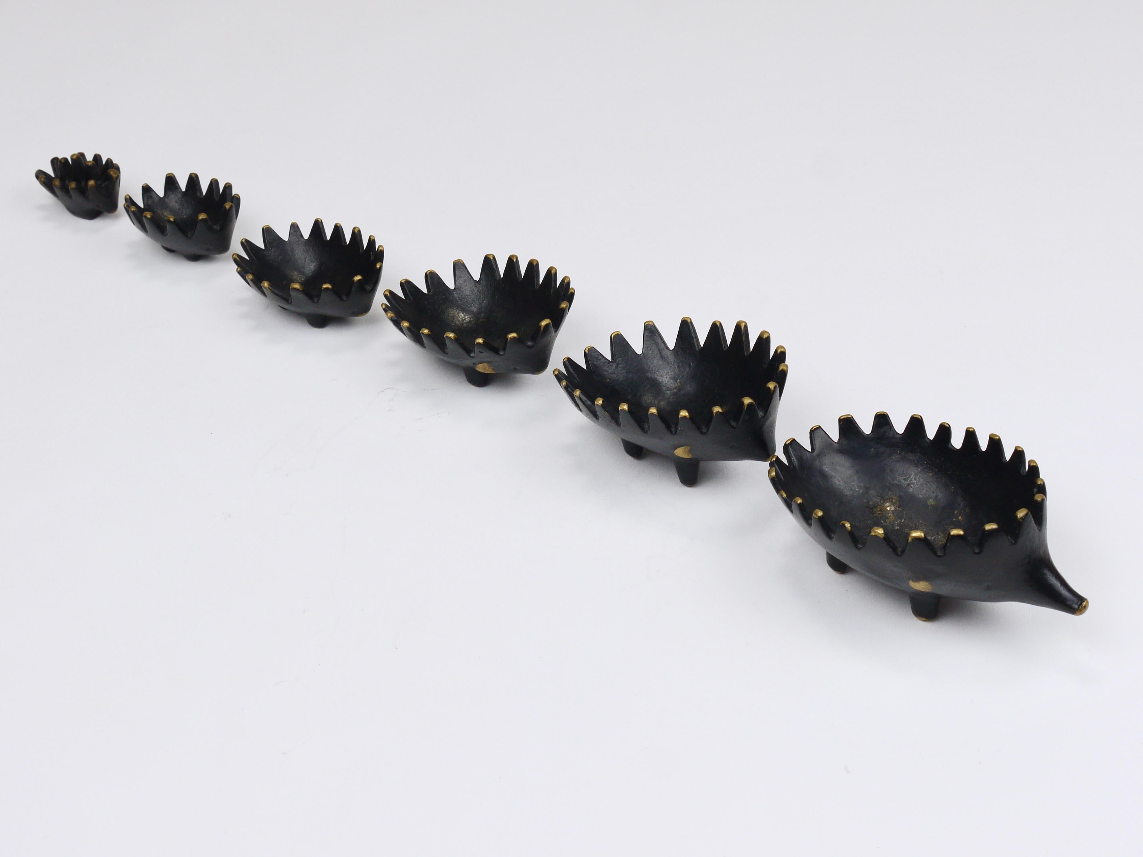 Walter Bosse Hedgehog Stackable Brass Ashtrays, Herta Baller, Austria, 1950s For Sale 5