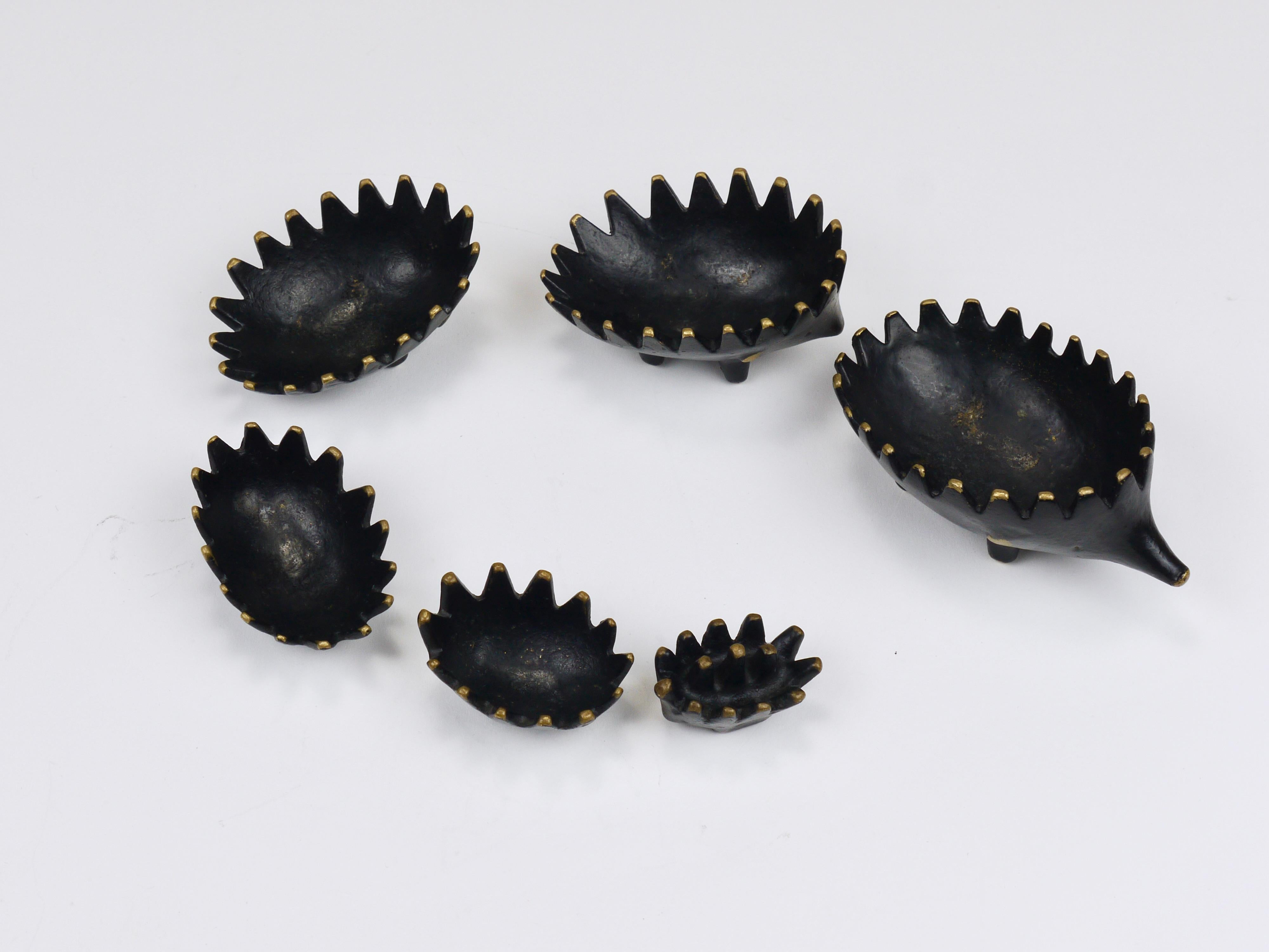 Walter Bosse Hedgehog Stackable Brass Ashtrays, Herta Baller, Austria, 1950s For Sale 7