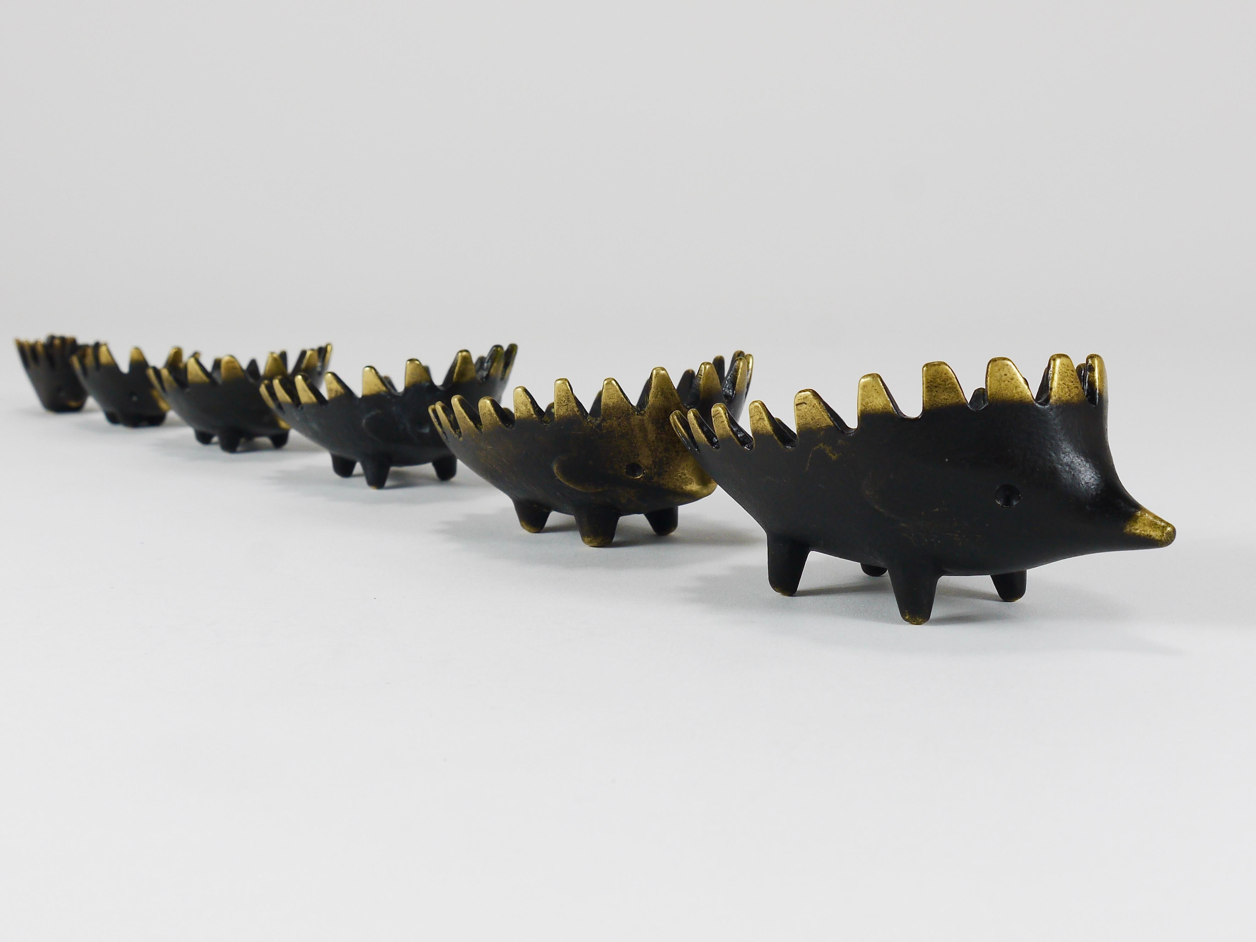 Walter Bosse Hedgehog Stackable Brass Ashtrays, Herta Baller, Austria, 1950s 8