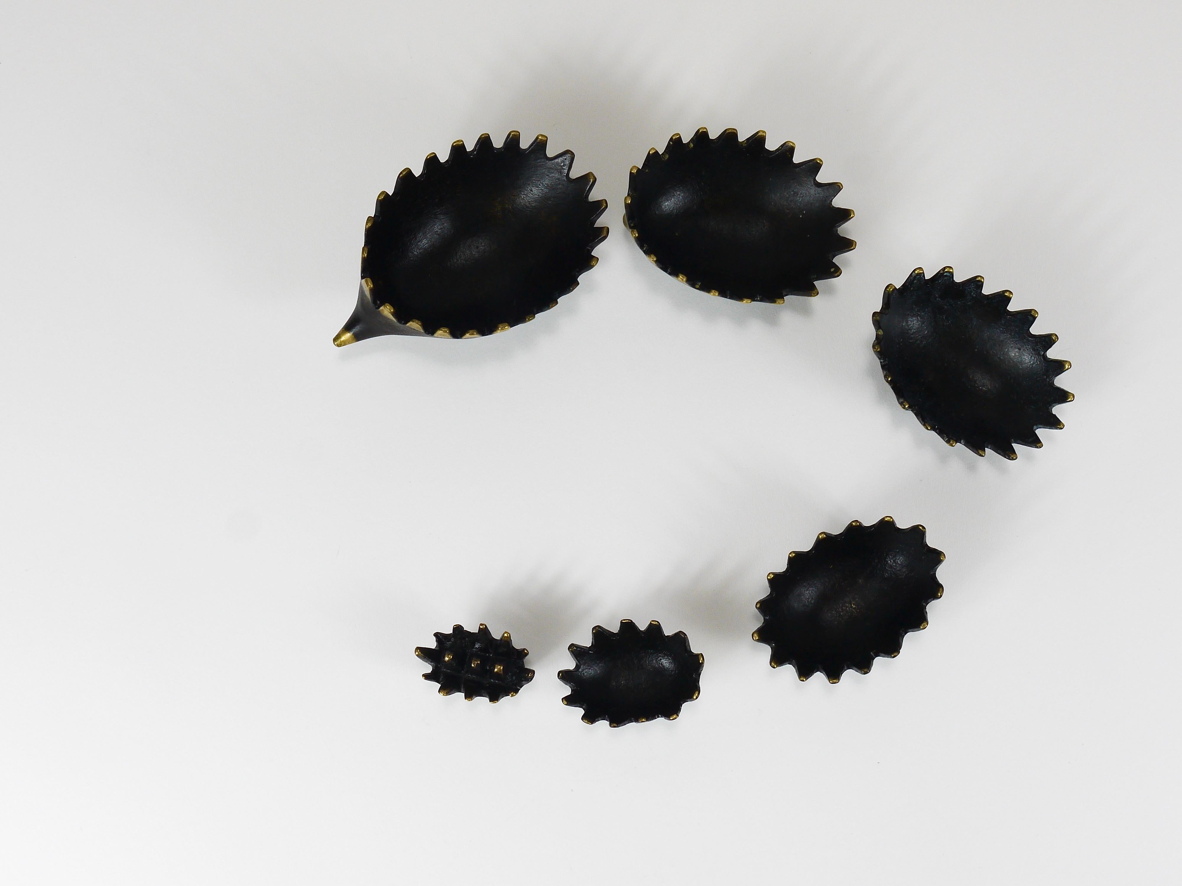 Walter Bosse Hedgehog Stackable Brass Ashtrays, Herta Baller, Austria, 1950s 9