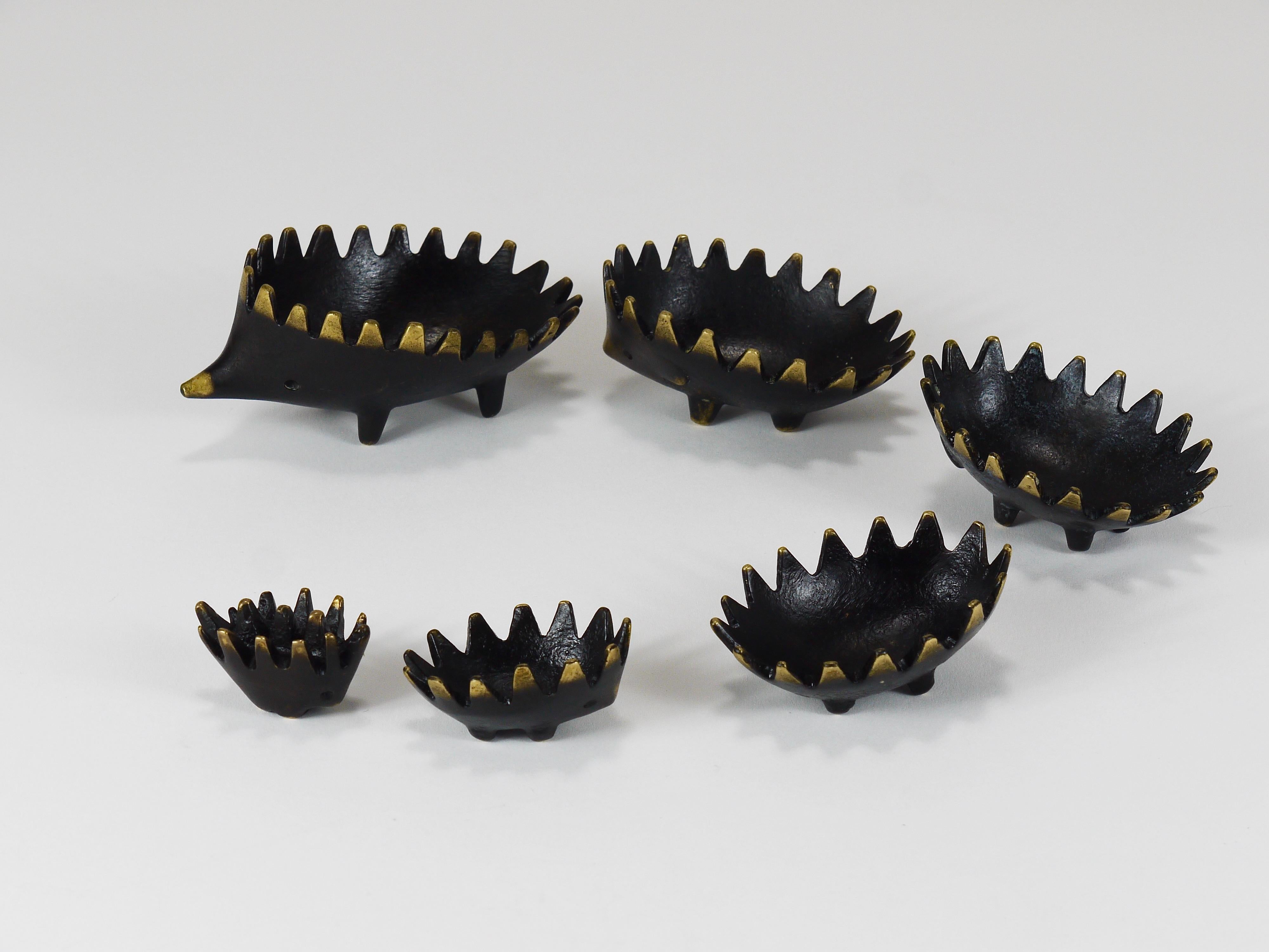 Mid-Century Modern Walter Bosse Hedgehog Stackable Brass Ashtrays, Herta Baller, Austria, 1950s