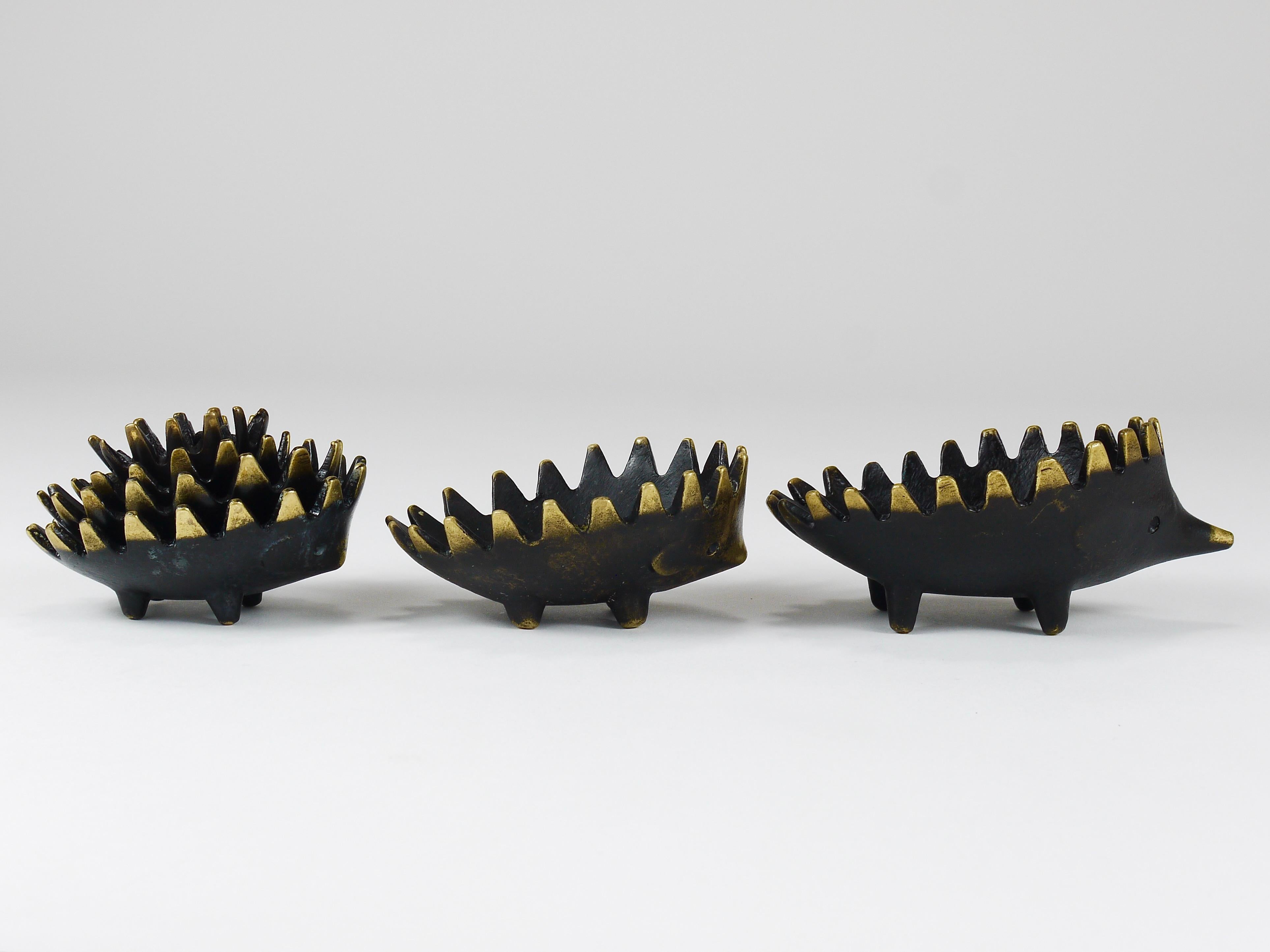 Walter Bosse Hedgehog Stackable Brass Ashtrays, Herta Baller, Austria, 1950s In Good Condition In Vienna, AT
