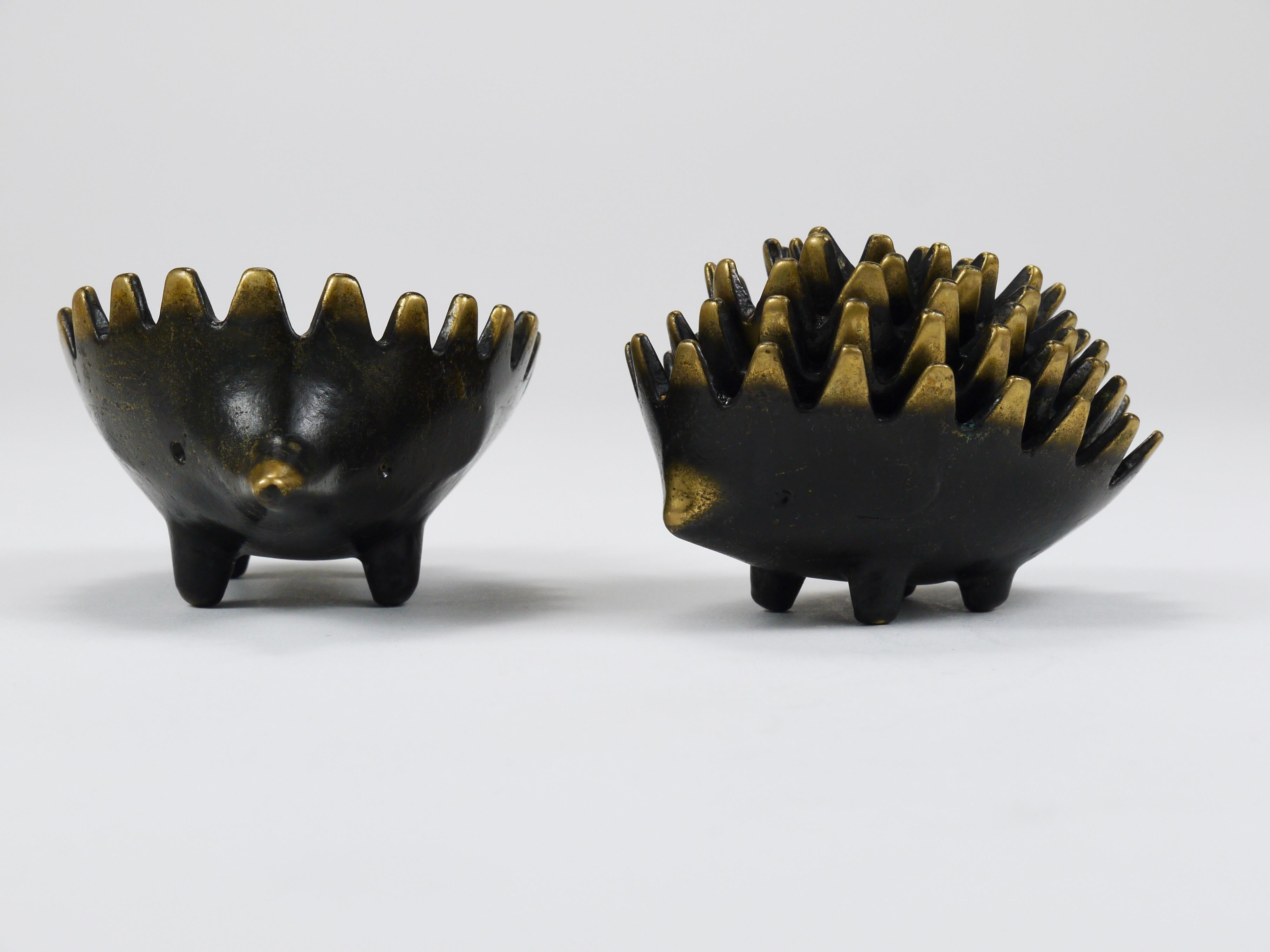 20th Century Walter Bosse Hedgehog Stackable Brass Ashtrays, Herta Baller, Austria, 1950s For Sale