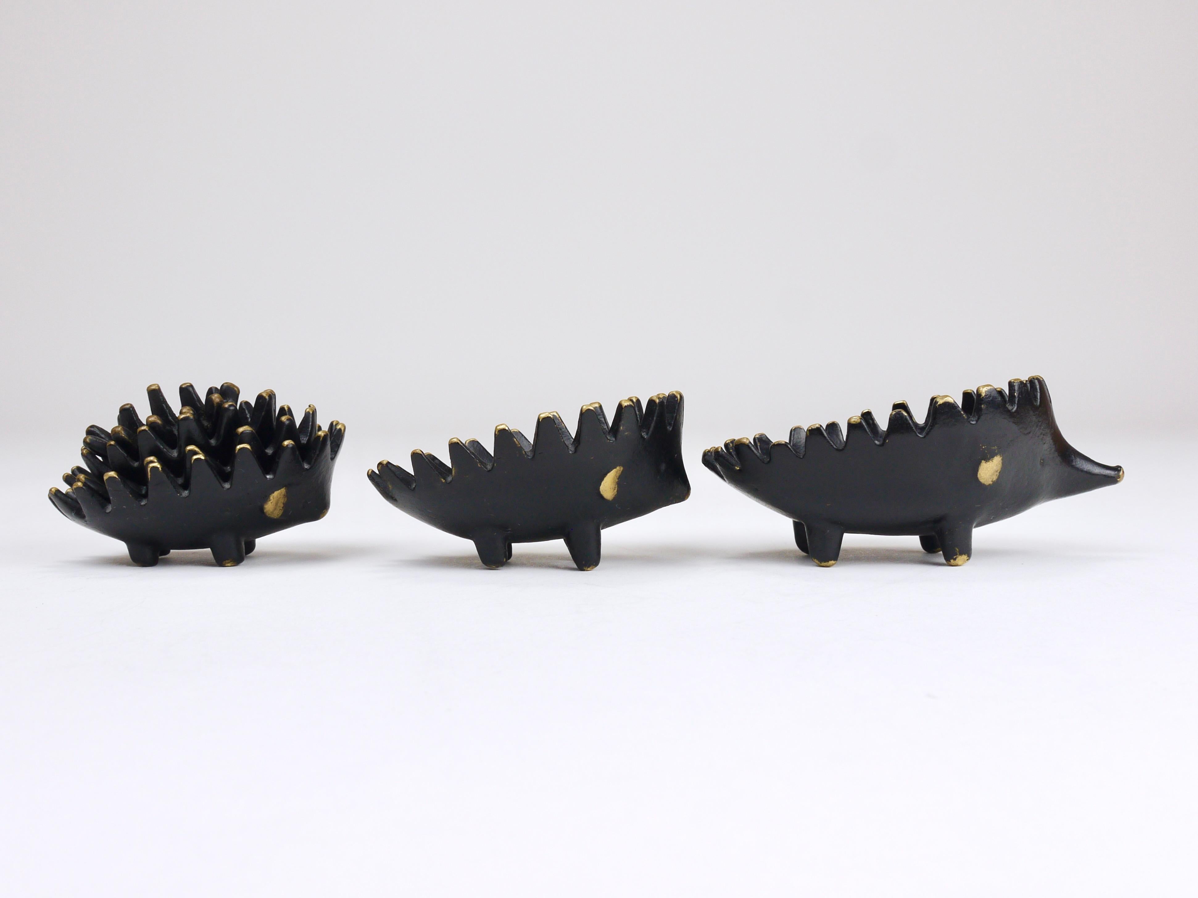 20th Century Walter Bosse Hedgehog Stackable Brass Ashtrays, Herta Baller, Austria, 1950s For Sale