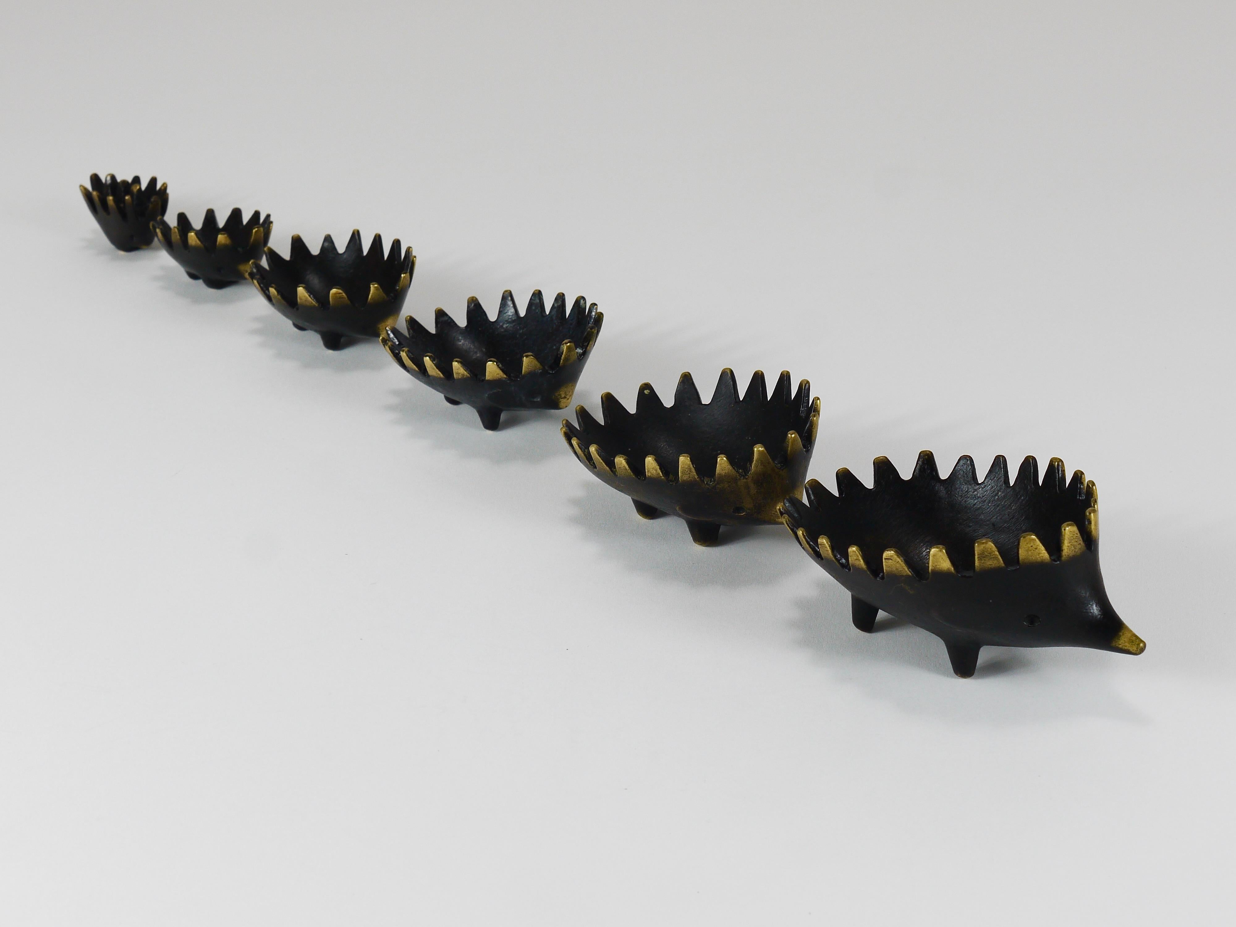 Walter Bosse Hedgehog Stackable Brass Ashtrays, Herta Baller, Austria, 1950s 1