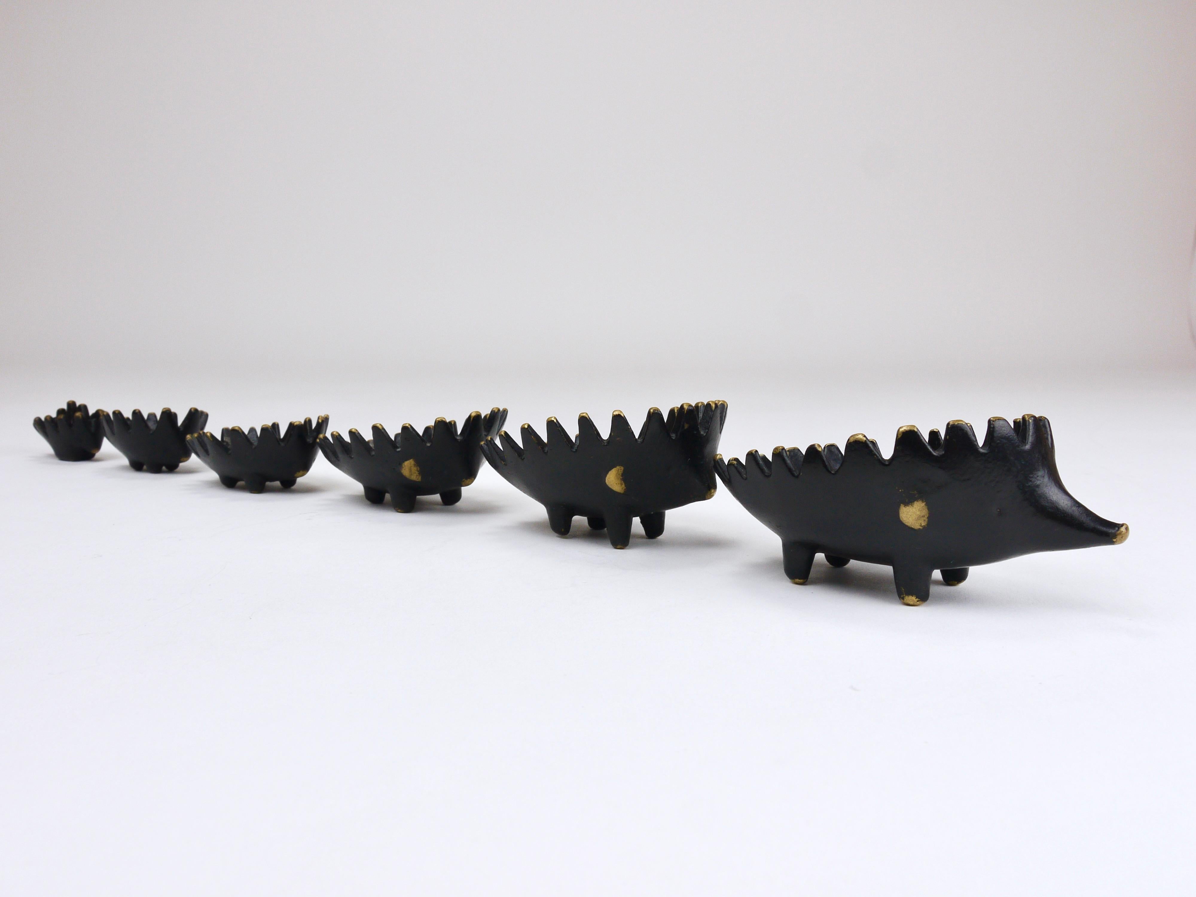 Walter Bosse Hedgehog Stackable Brass Ashtrays, Herta Baller, Austria, 1950s For Sale 2