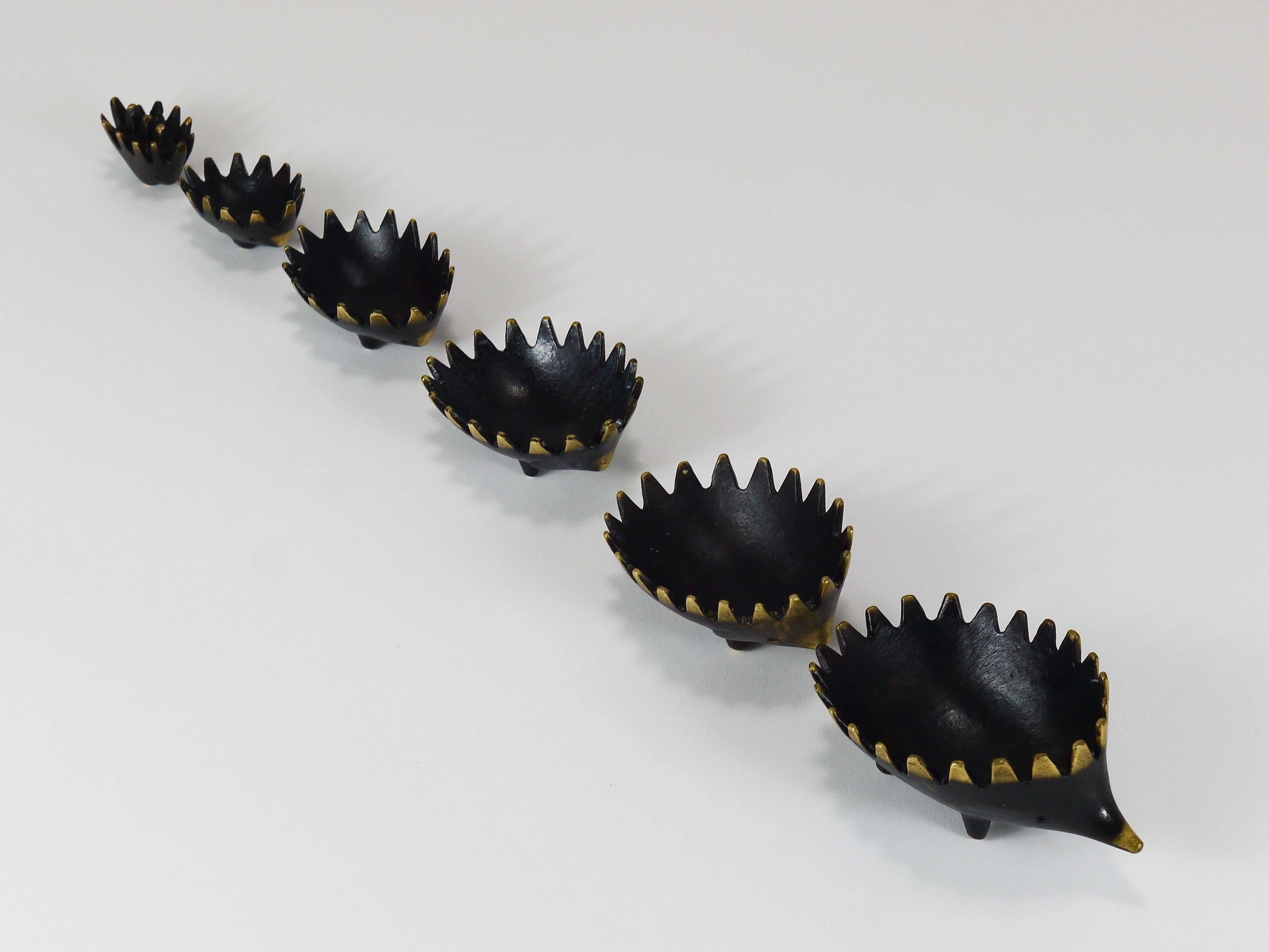 Walter Bosse Hedgehog Stackable Brass Ashtrays, Herta Baller, Austria, 1950s 3