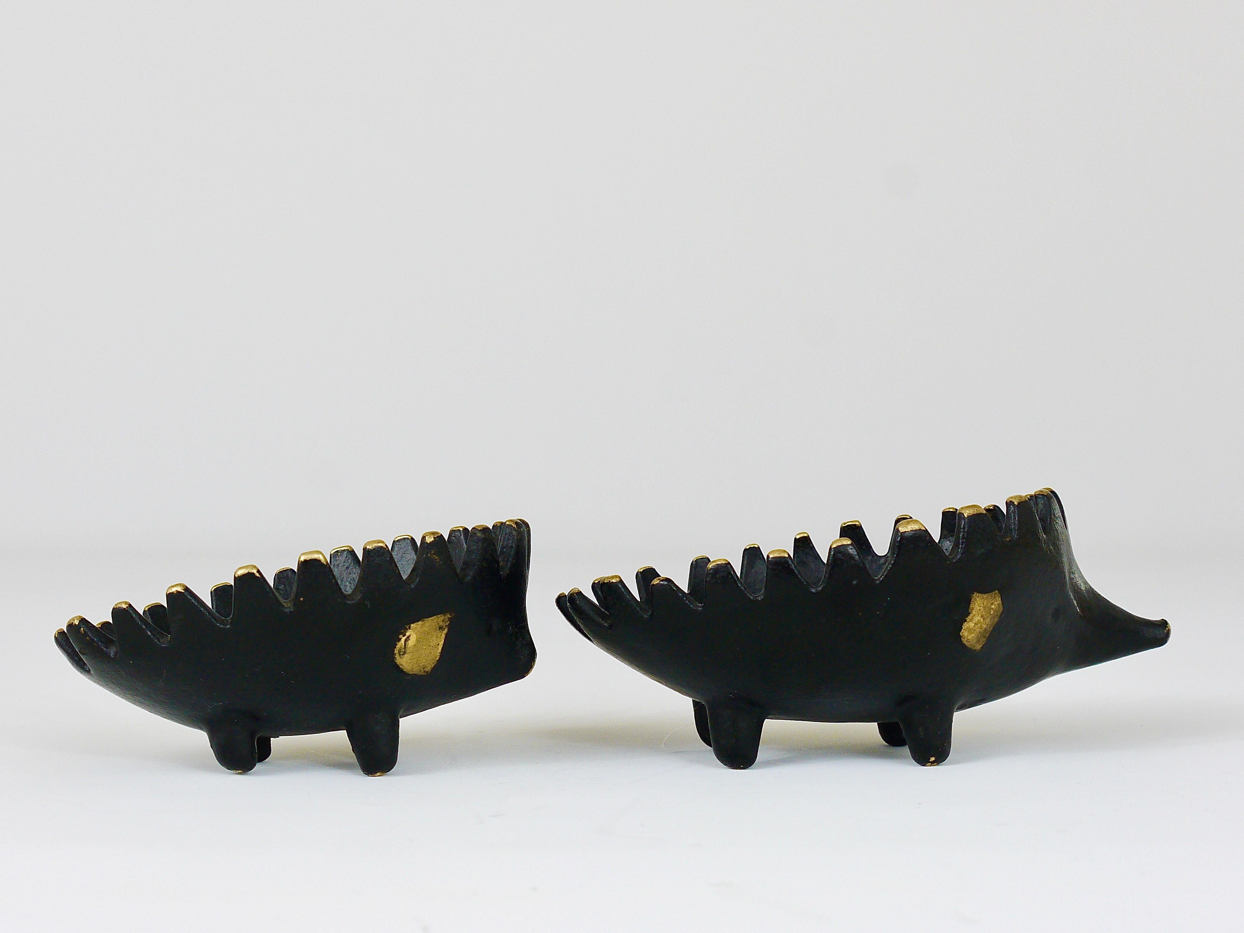 Walter Bosse Hedgehog Stackable Brass Ashtrays, Hertha Baller, Austria, 1950s 5