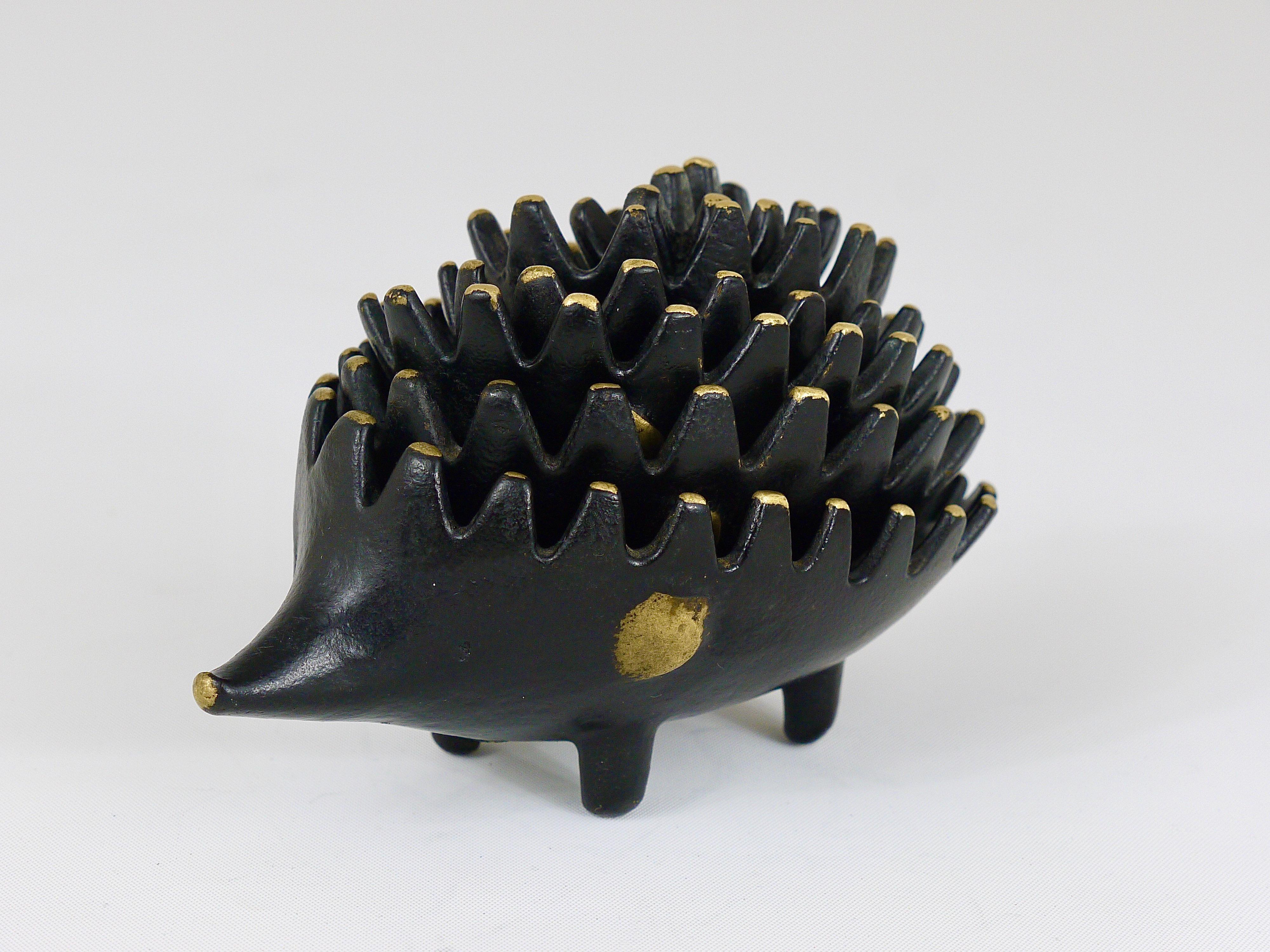 Walter Bosse Hedgehog Stackable Brass Ashtrays, Hertha Baller, Austria, 1950s 7