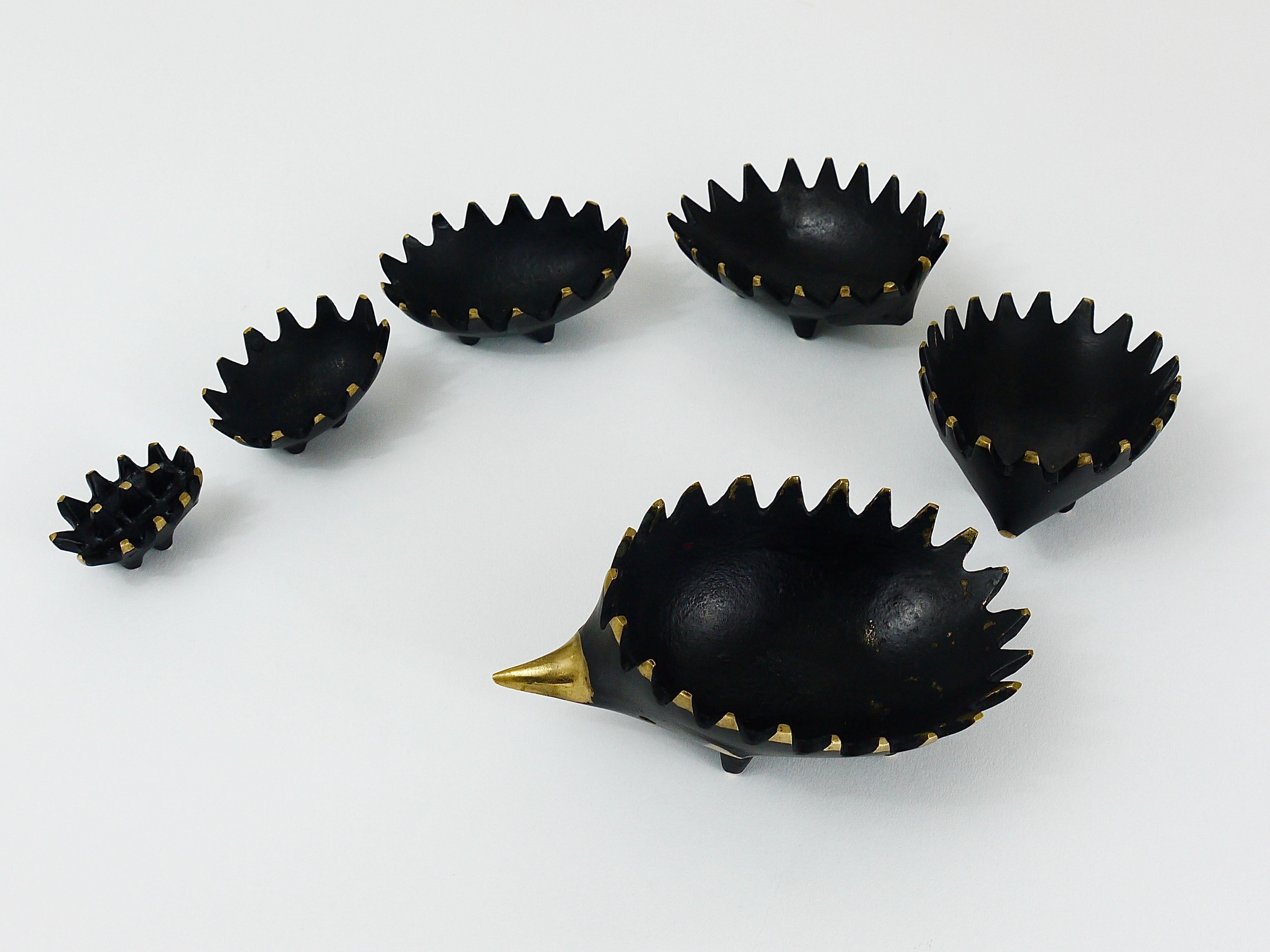 Walter Bosse Hedgehog Stackable Brass Ashtrays, Hertha Baller, Austria, 1950s 6