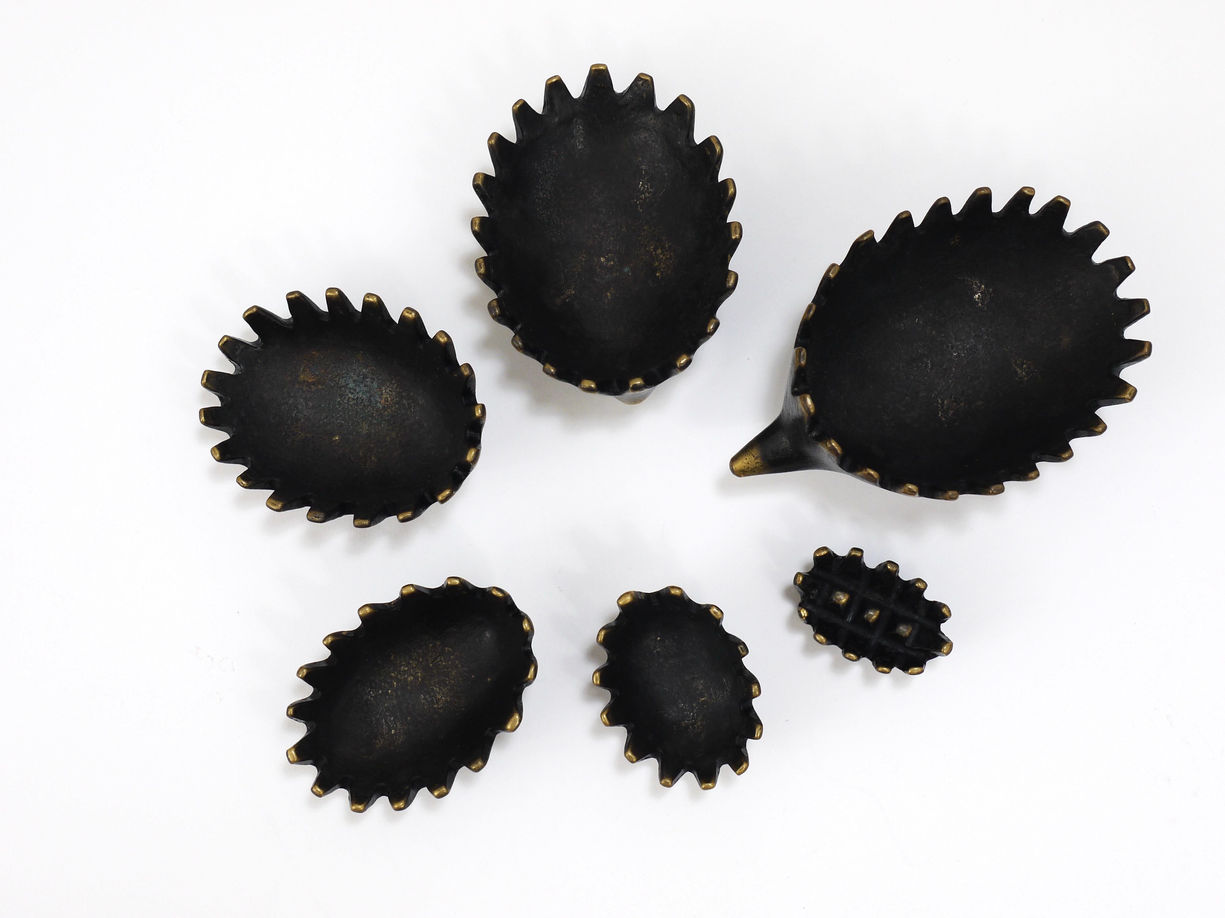 Walter Bosse Hedgehog Stackable Brass Ashtrays, Herta Baller, Austria, 1950s 6