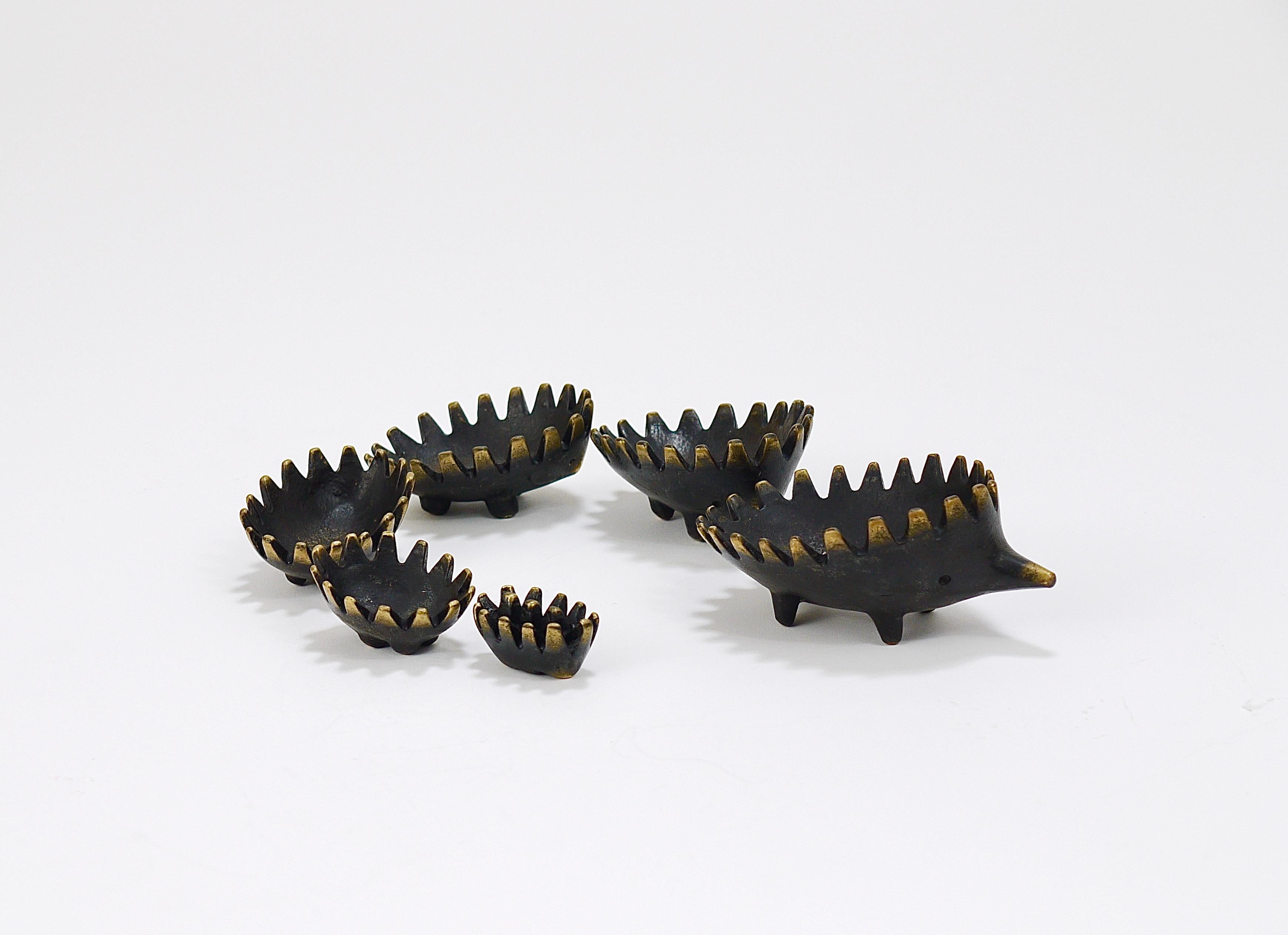 Walter Bosse Hedgehog Stackable Brass Ashtrays, Herta Baller, Austria, 1950s 7