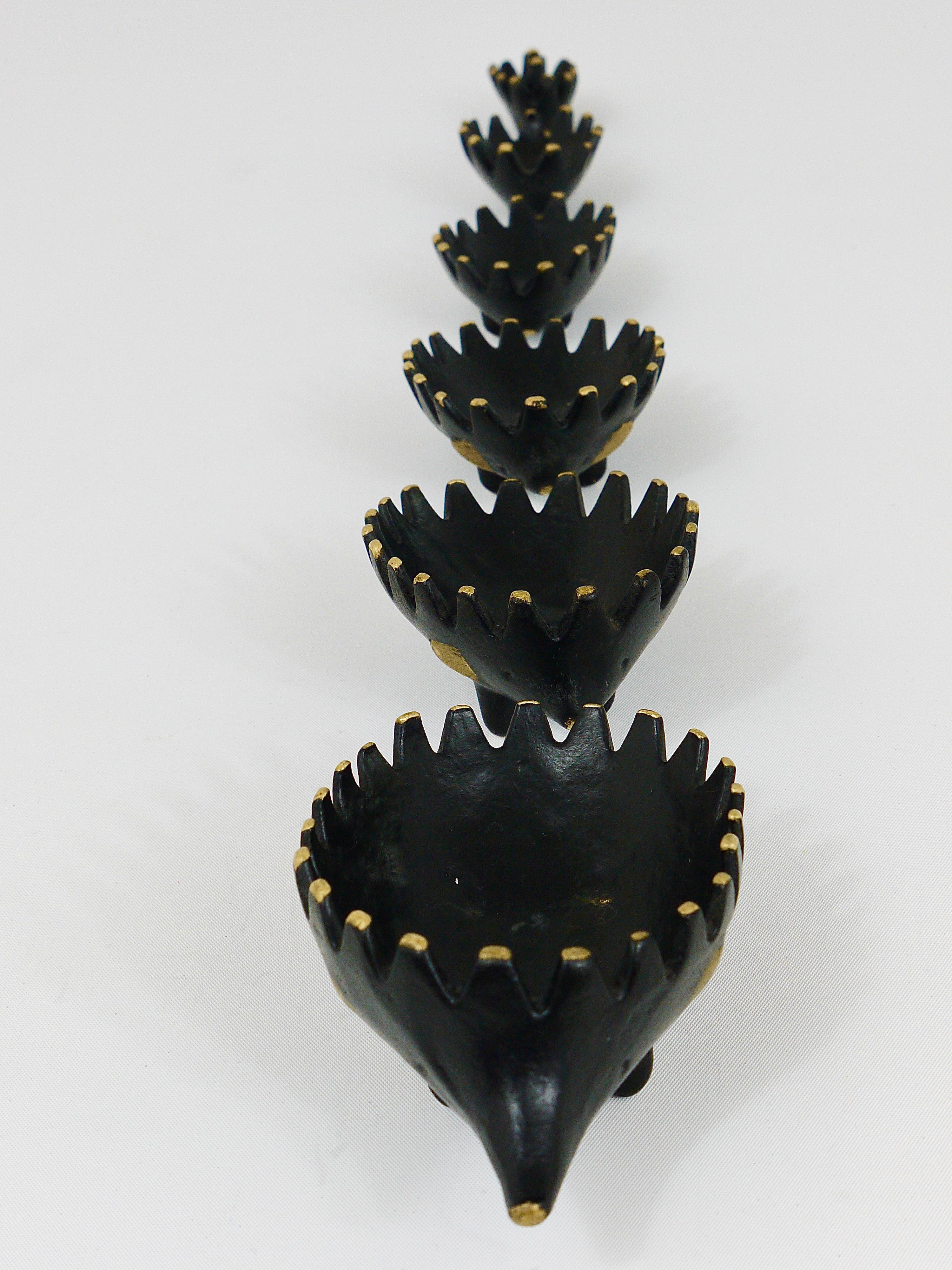 Austrian Walter Bosse Hedgehog Stackable Brass Ashtrays, Hertha Baller, Austria, 1950s