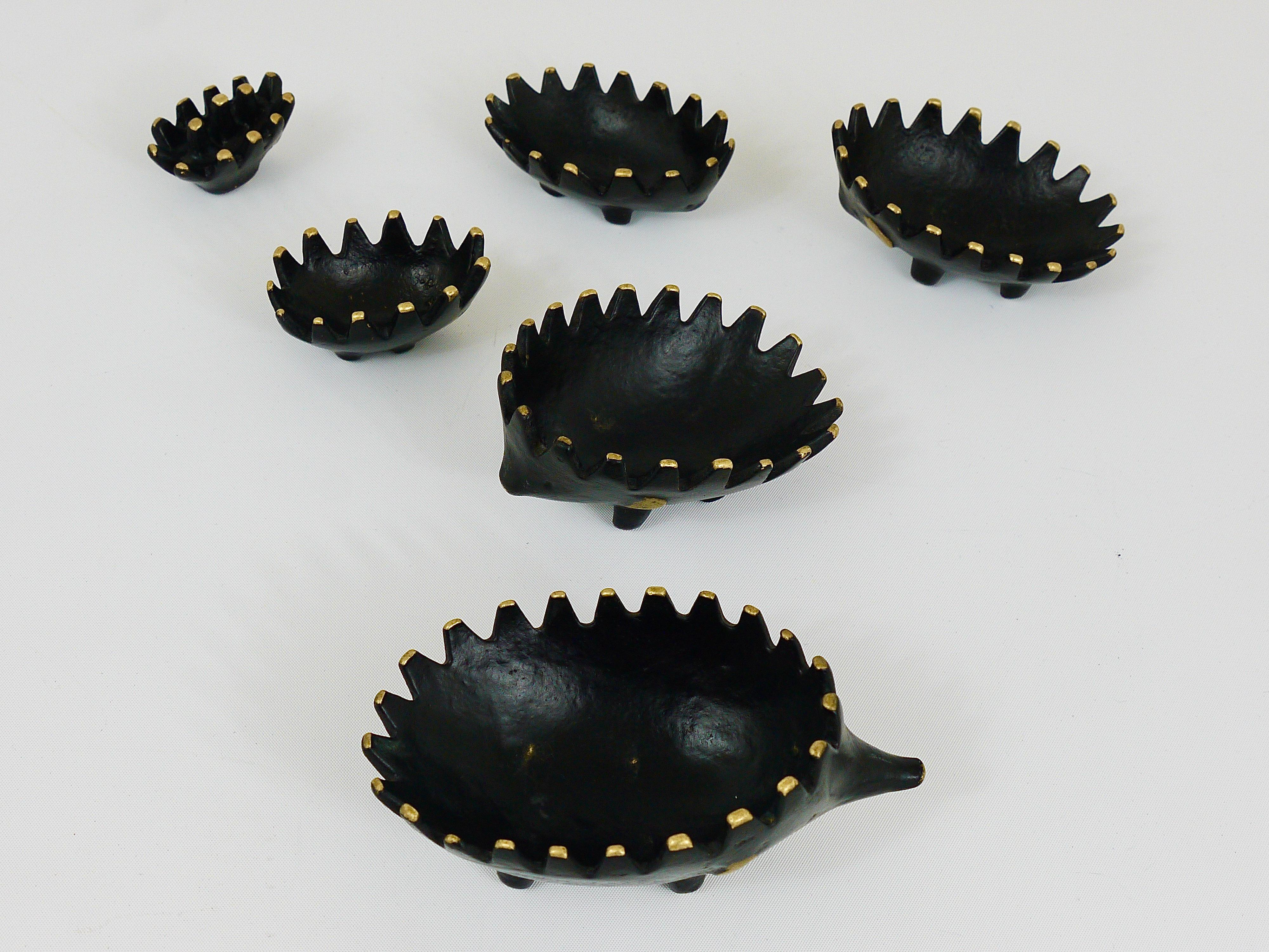 Walter Bosse Hedgehog Stackable Brass Ashtrays, Hertha Baller, Austria, 1950s In Good Condition In Vienna, AT