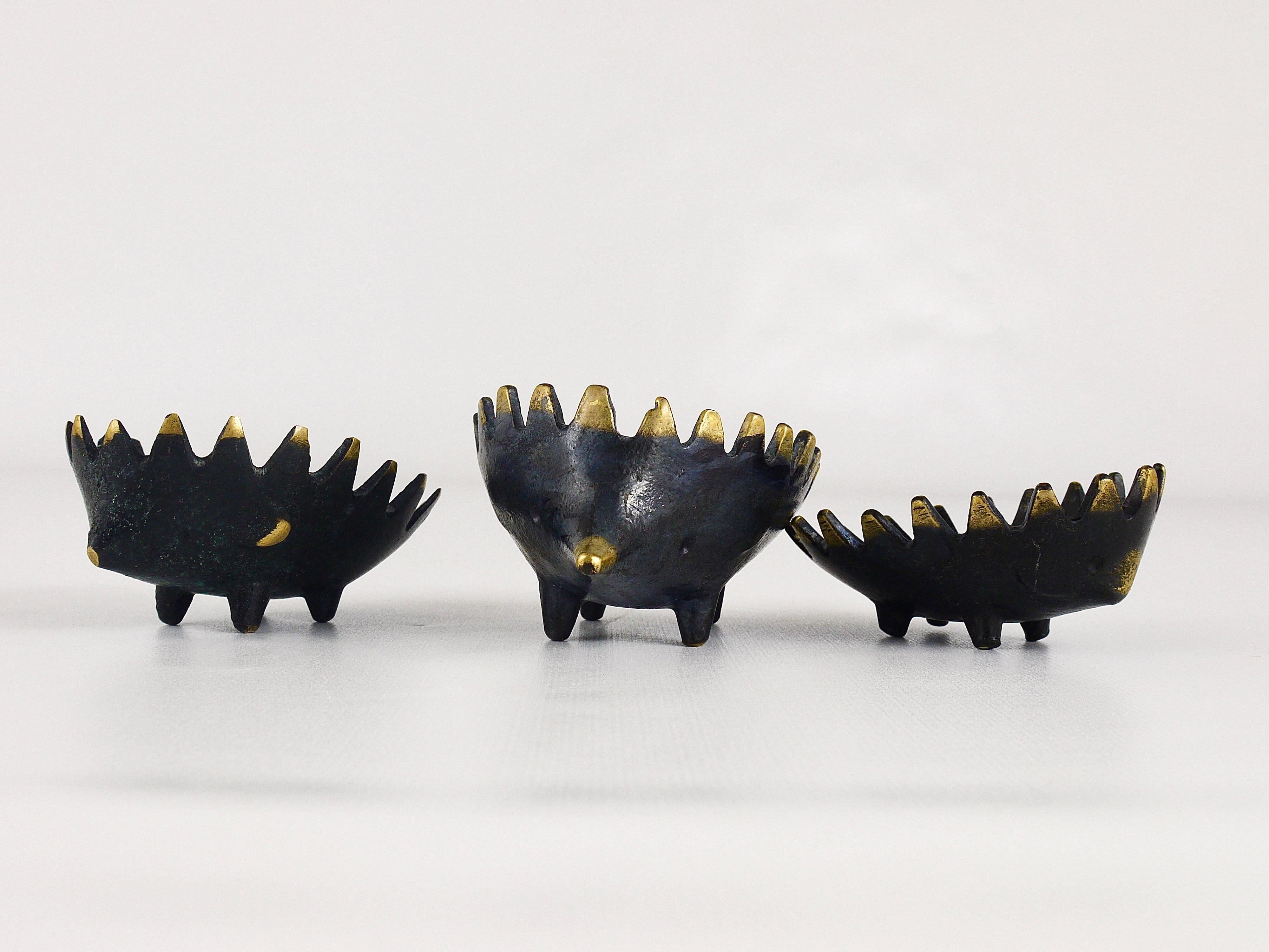 20th Century Walter Bosse Hedgehog Stackable Brass Ashtrays, Hertha Baller, Austria, 1950s