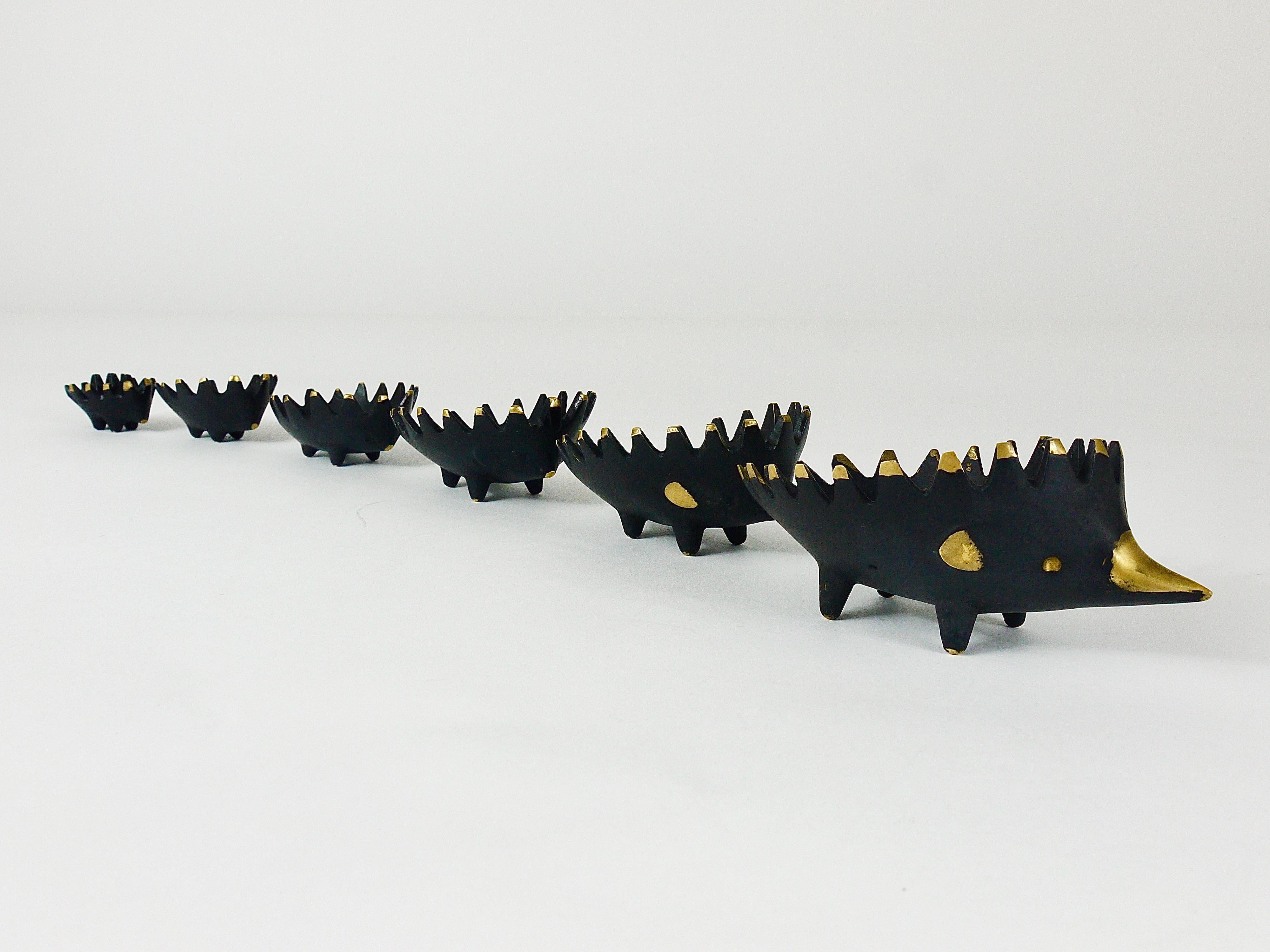 Walter Bosse Hedgehog Stackable Brass Ashtrays, Hertha Baller, Austria, 1950s 2