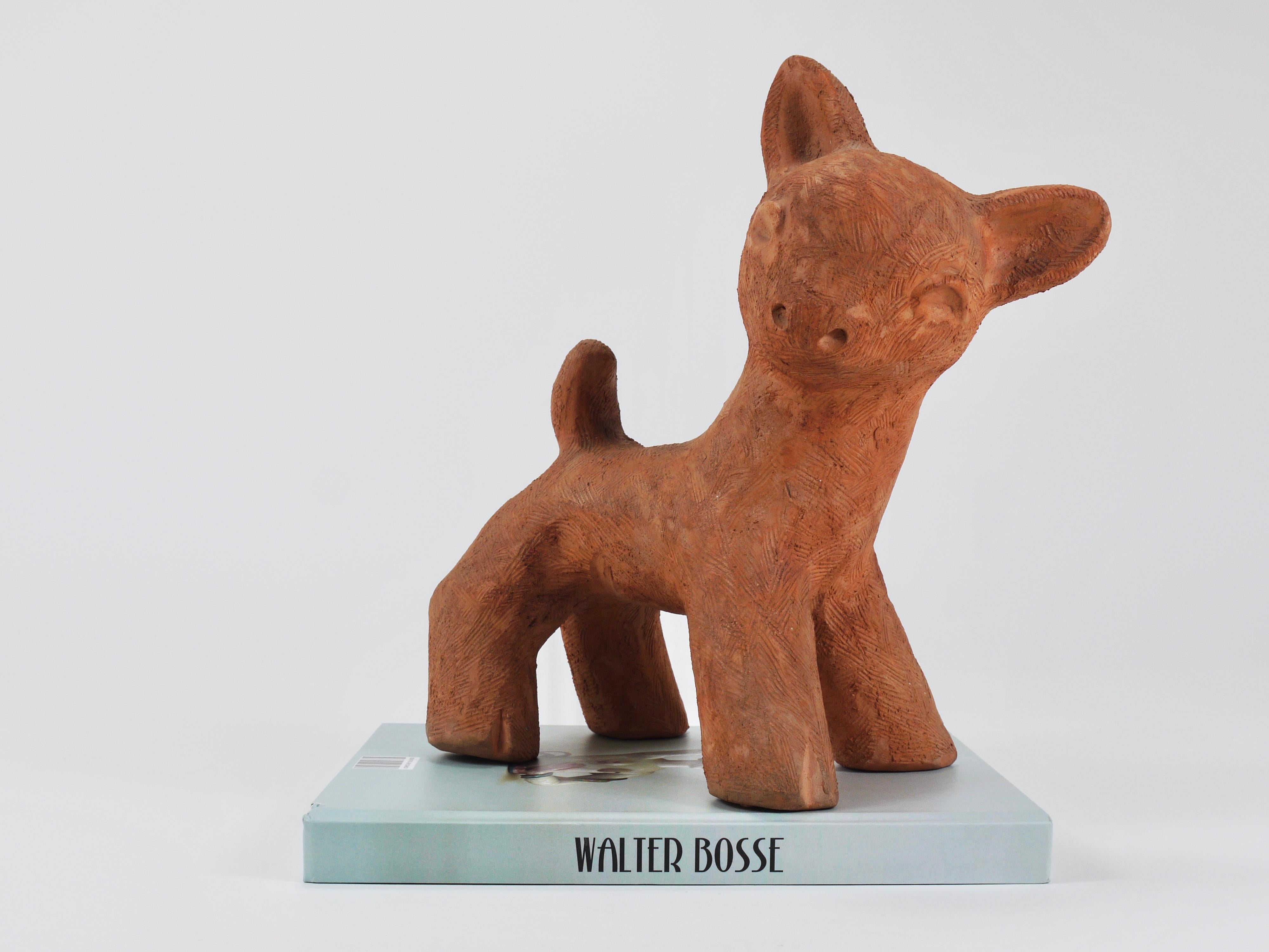 Mid-Century Modern Walter Bosse Large Baby Deer Pottery Ceramic Sculpture, Austria, 1920s For Sale