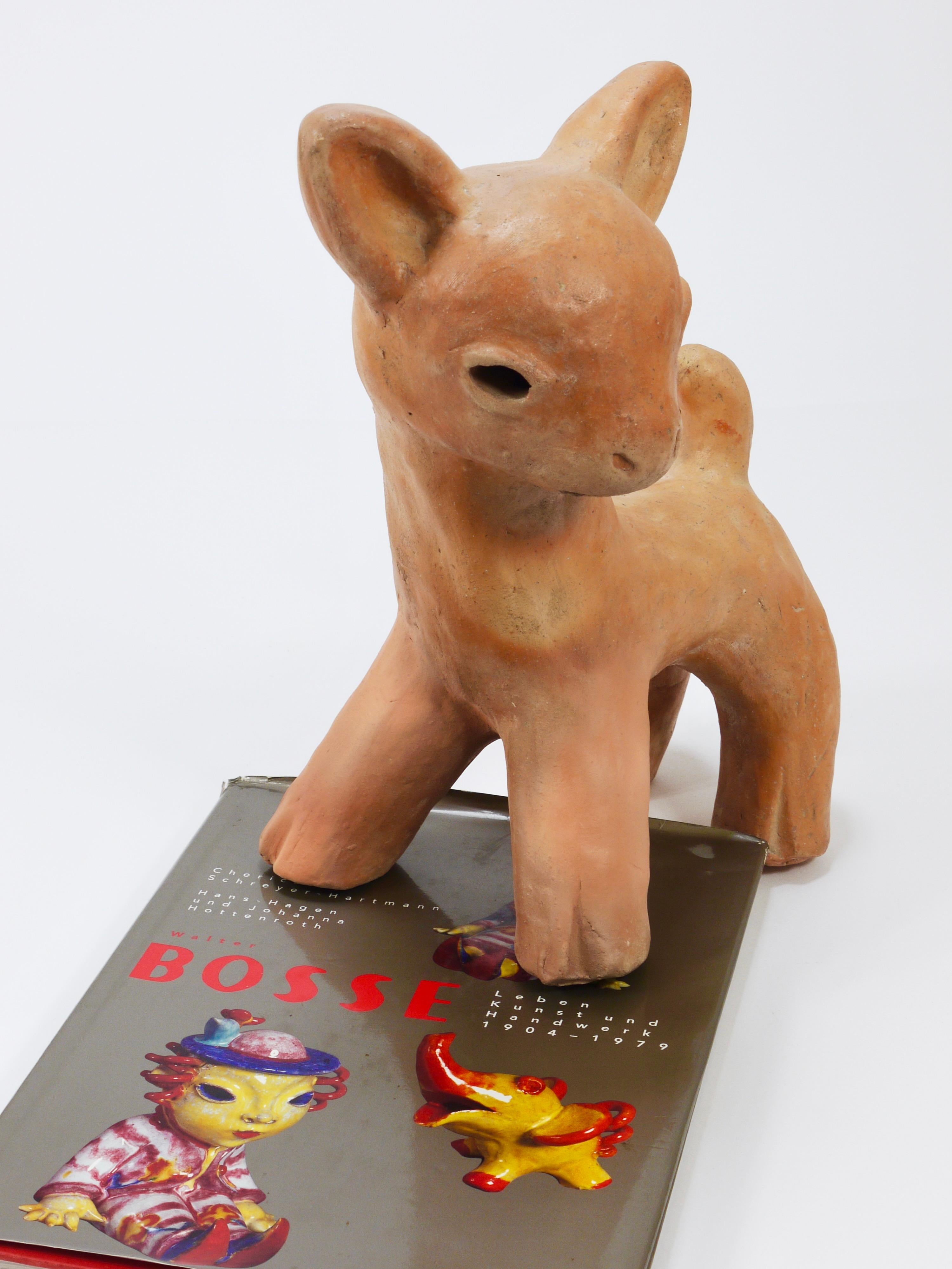 Austrian Walter Bosse Large Baby Deer Pottery Ceramic Sculpture, Austria, 1920s
