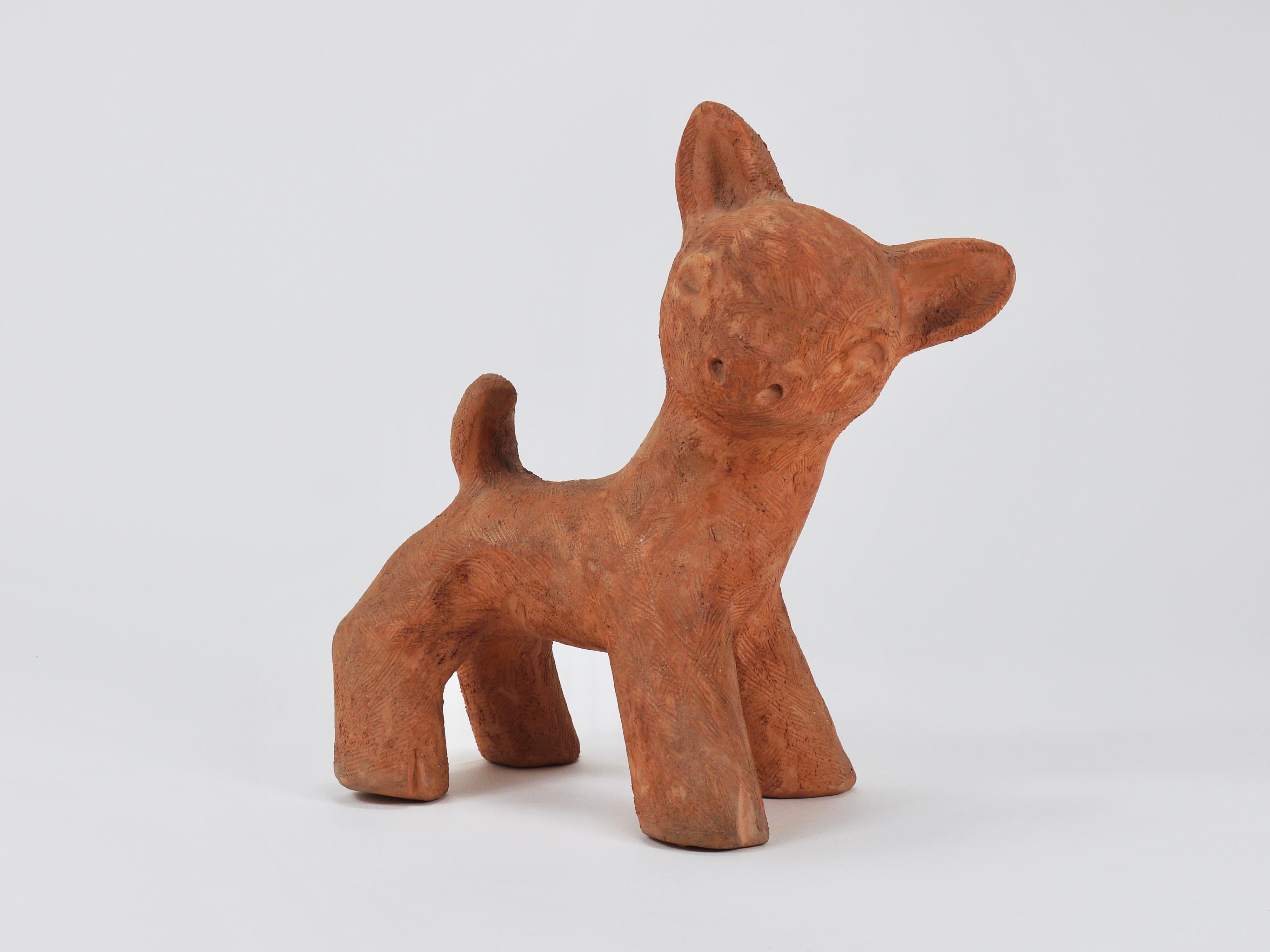 Hand-Crafted Walter Bosse Large Baby Deer Pottery Ceramic Sculpture, Austria, 1920s For Sale