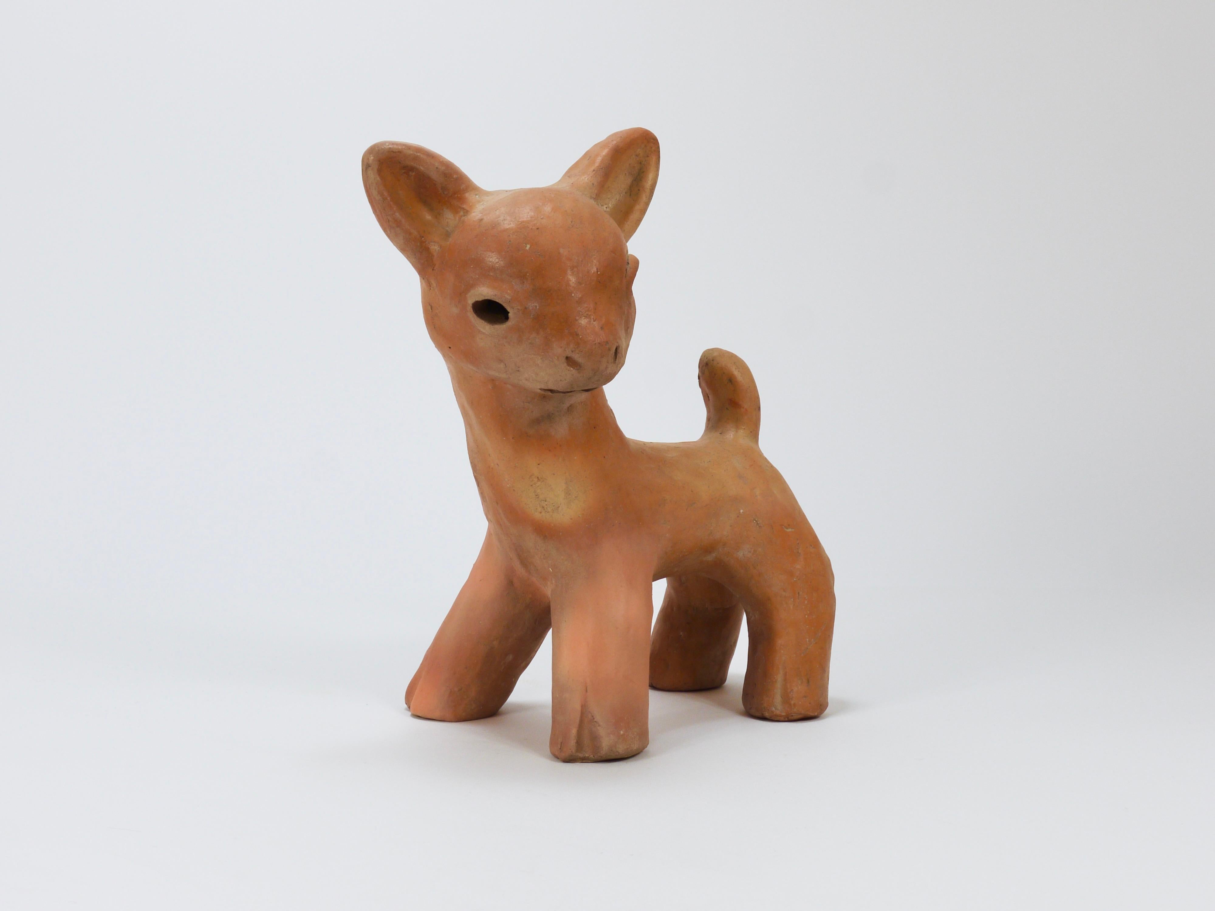 Early 20th Century Walter Bosse Large Baby Deer Pottery Ceramic Sculpture, Austria, 1920s