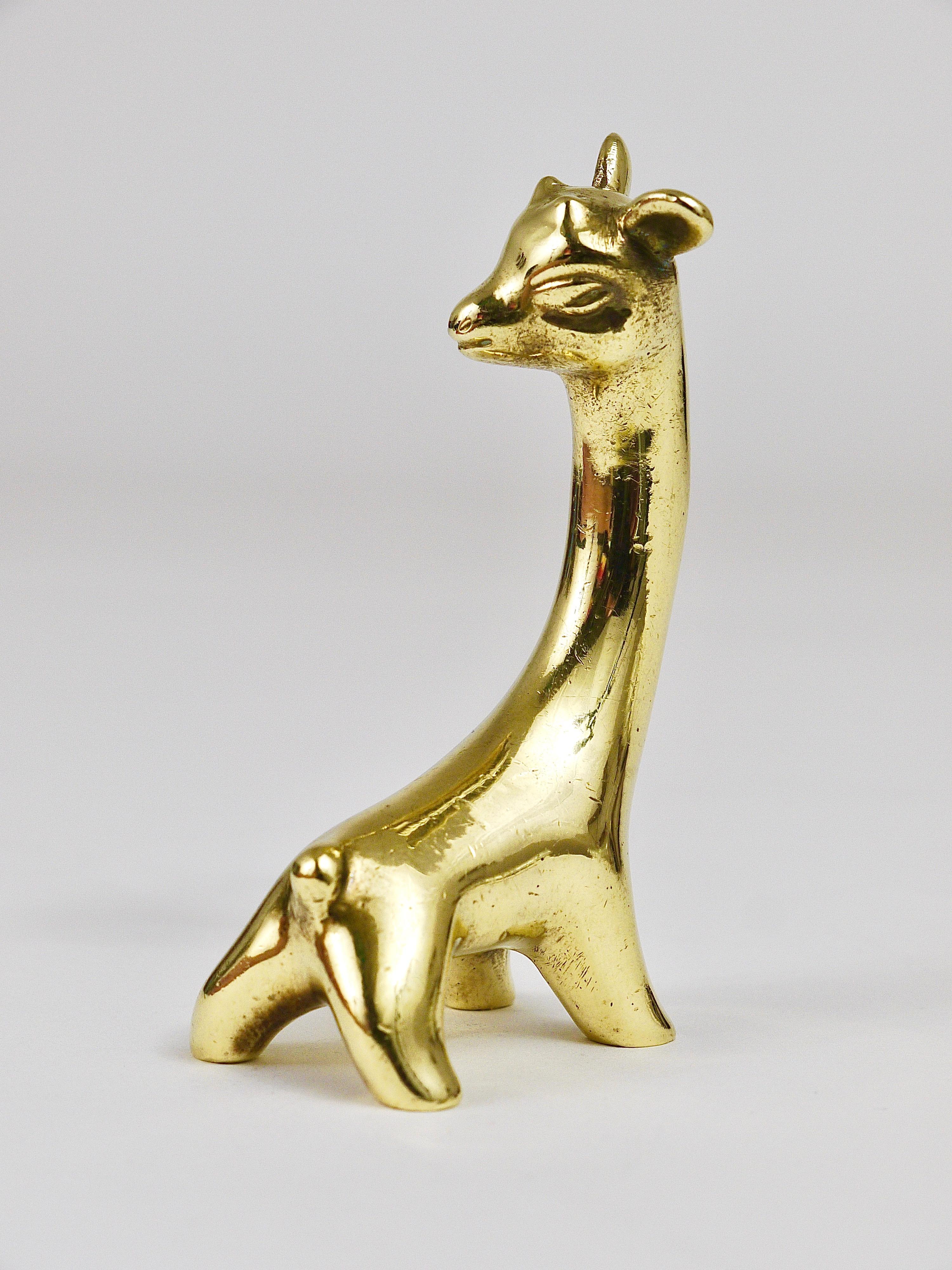 Mid-Century Modern Walter Bosse Midcentury Baby Giraffe Brass Figurine, Herta Baller, Austria For Sale