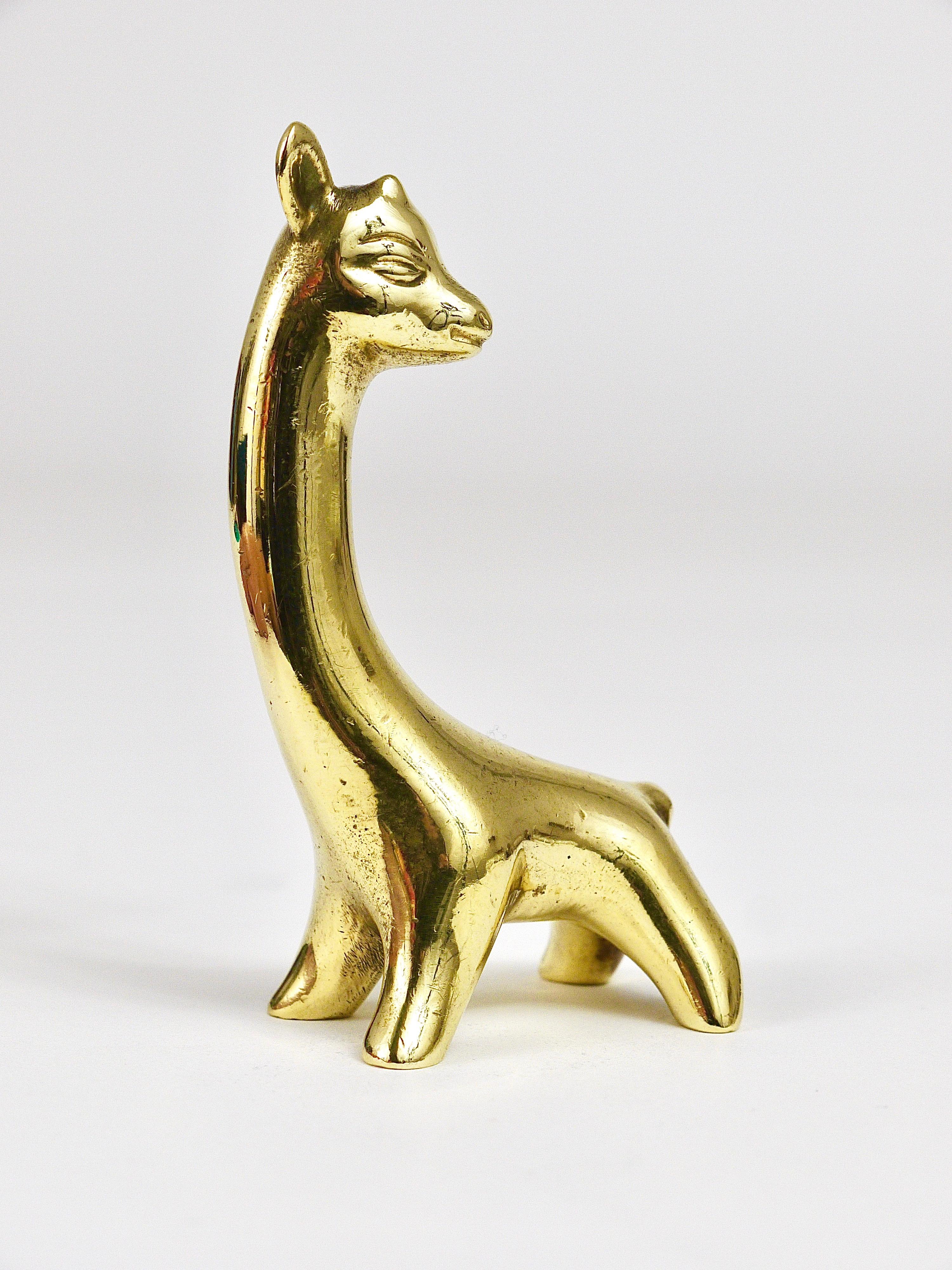 Austrian Walter Bosse Midcentury Baby Giraffe Brass Figurine, Herta Baller, Austria