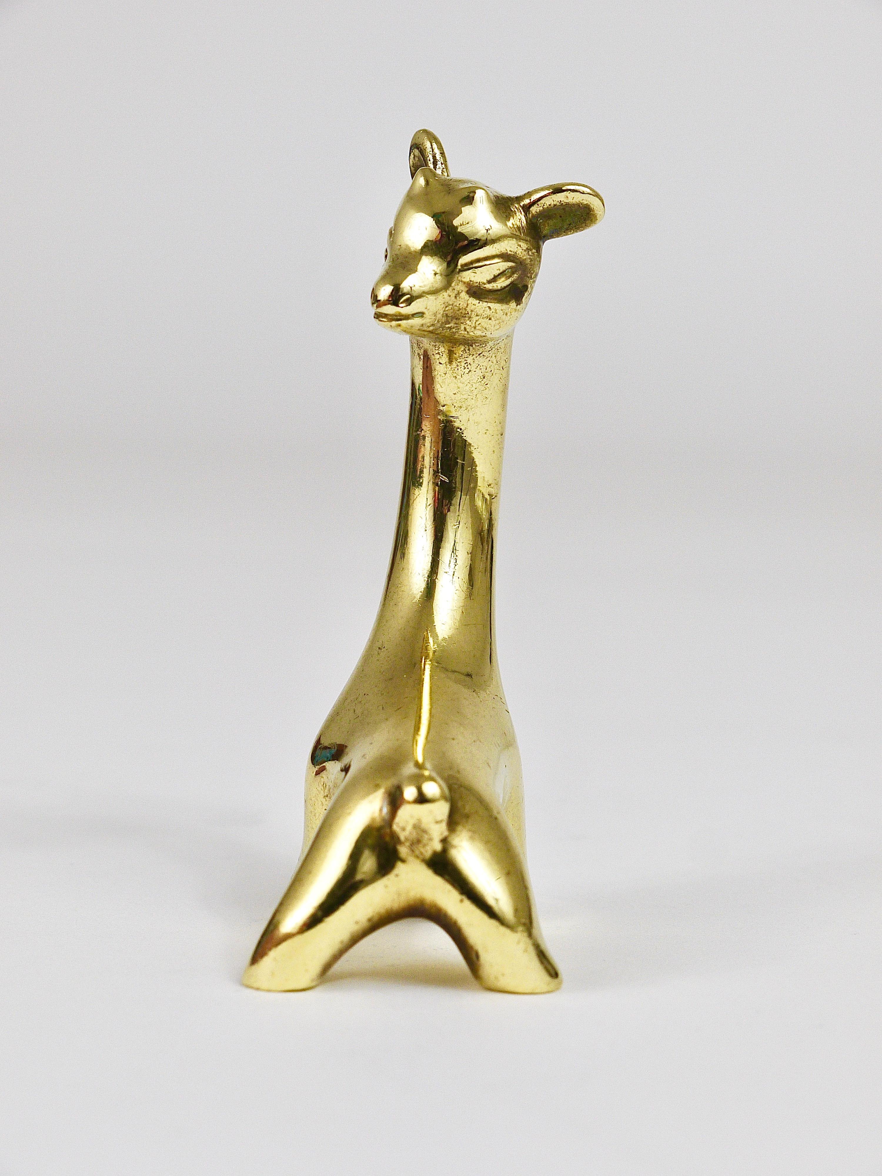 Polished Walter Bosse Midcentury Baby Giraffe Brass Figurine, Herta Baller, Austria For Sale
