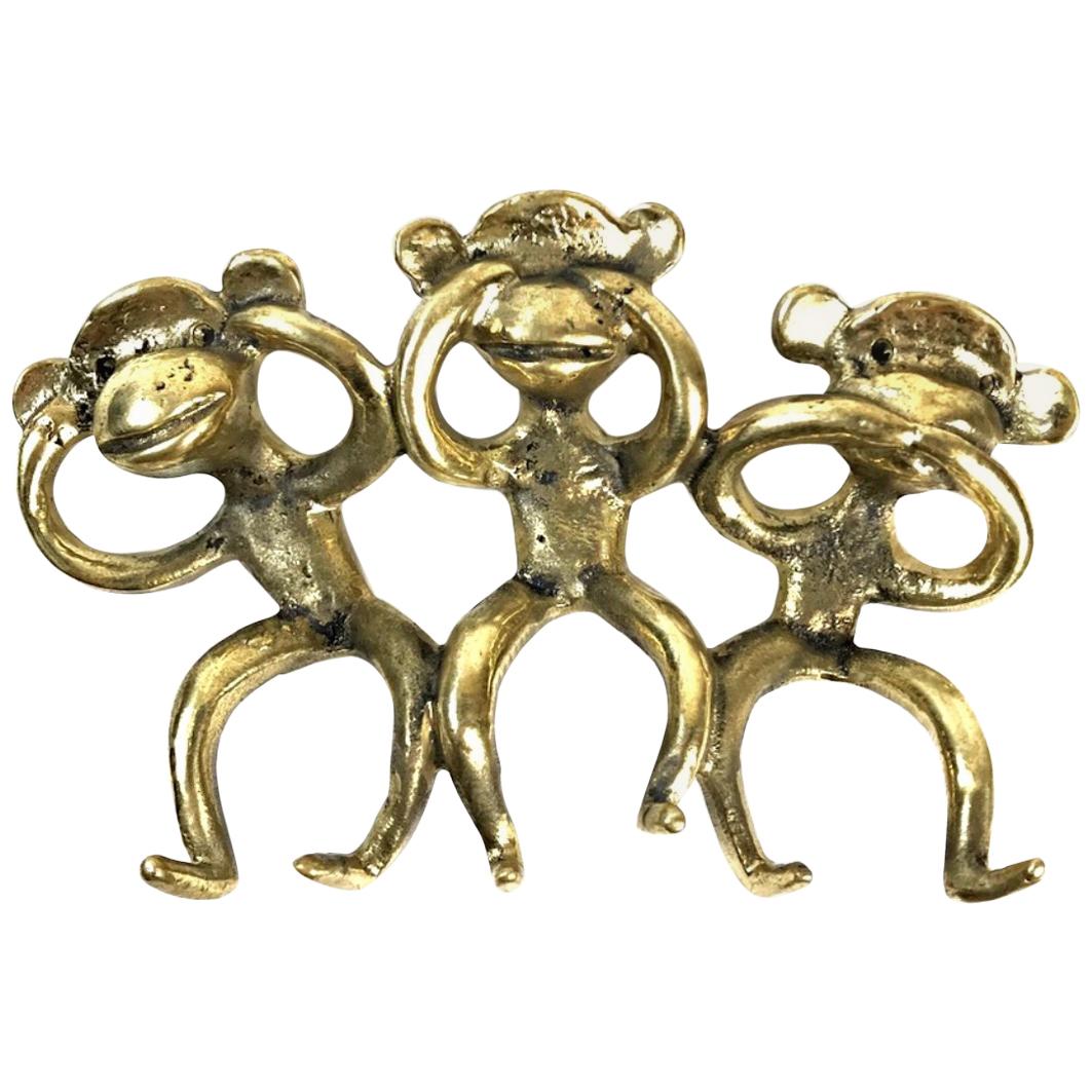 BHARAT HAAT Brass Metal Unique Brass Medium Three Monkey Art BH00677