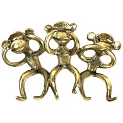 Vintage Walter Bosse Midcentury Brass Wall-Mounted Monkeys Key Hanger, 1950s, Austria