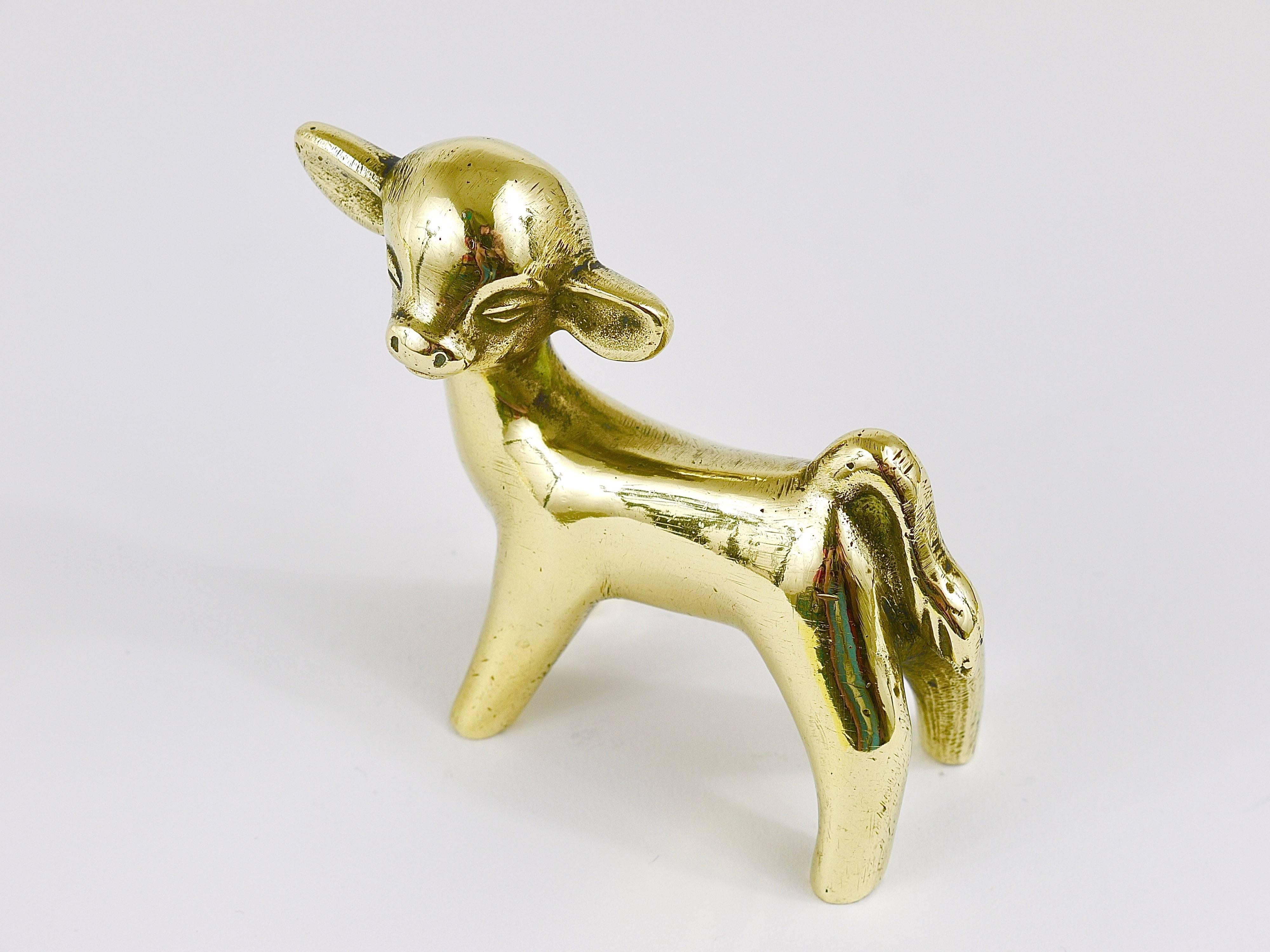 Mid-Century Modern Walter Bosse Midcentury Calf Cow Brass Figurine, Herta Baller, Austria, 1950s For Sale