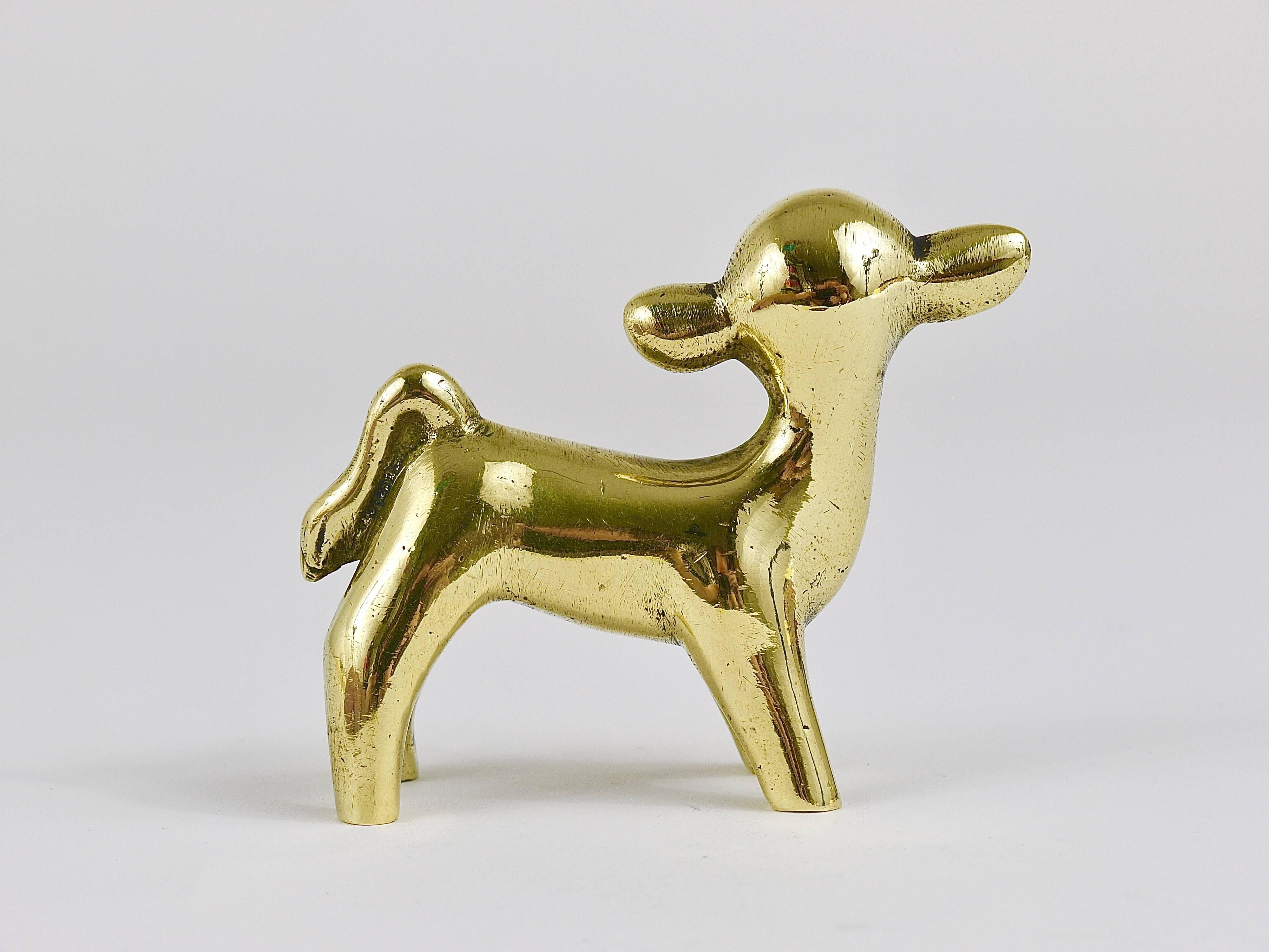 Austrian Walter Bosse Midcentury Calf Cow Brass Figurine, Herta Baller, Austria, 1950s For Sale