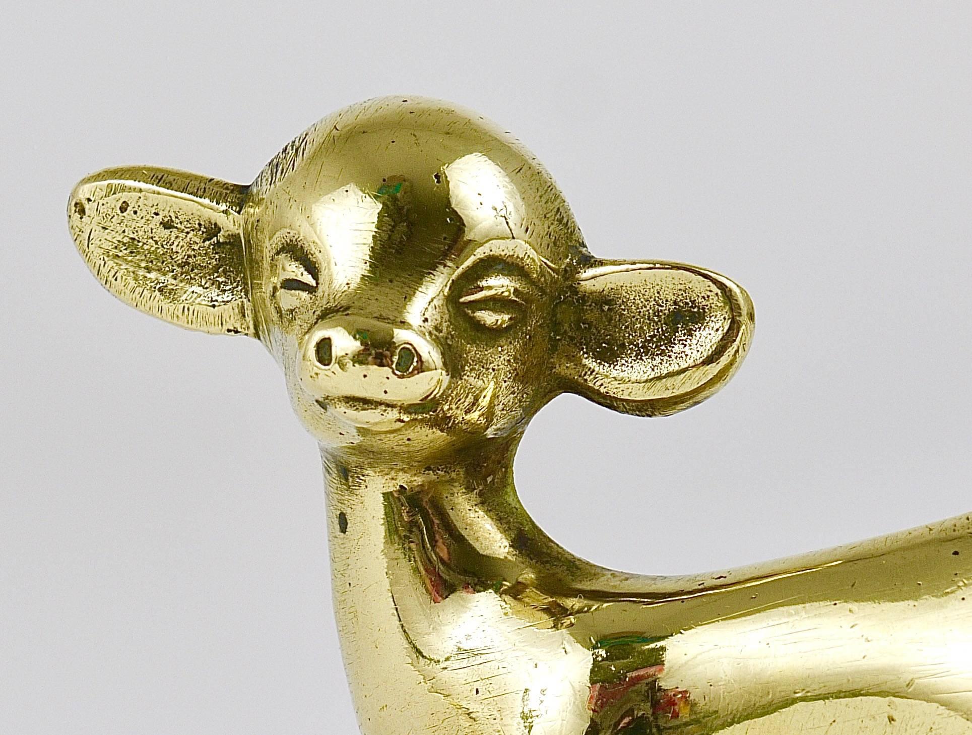 Walter Bosse Midcentury Calf Cow Brass Figurine, Herta Baller, Austria, 1950s In Excellent Condition For Sale In Vienna, AT