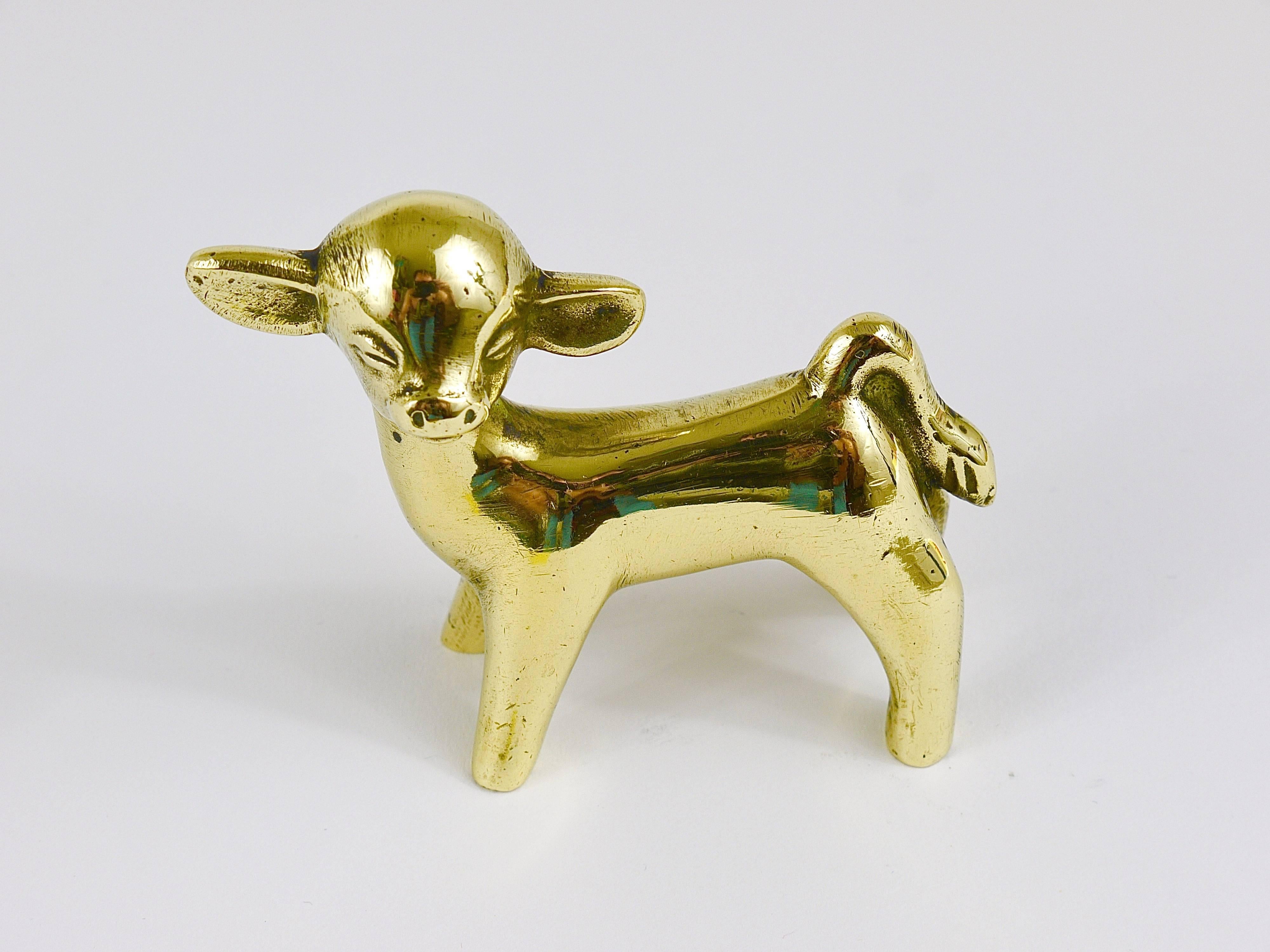 Walter Bosse Midcentury Calf Cow Brass Figurine, Herta Baller, Austria, 1950s For Sale 1