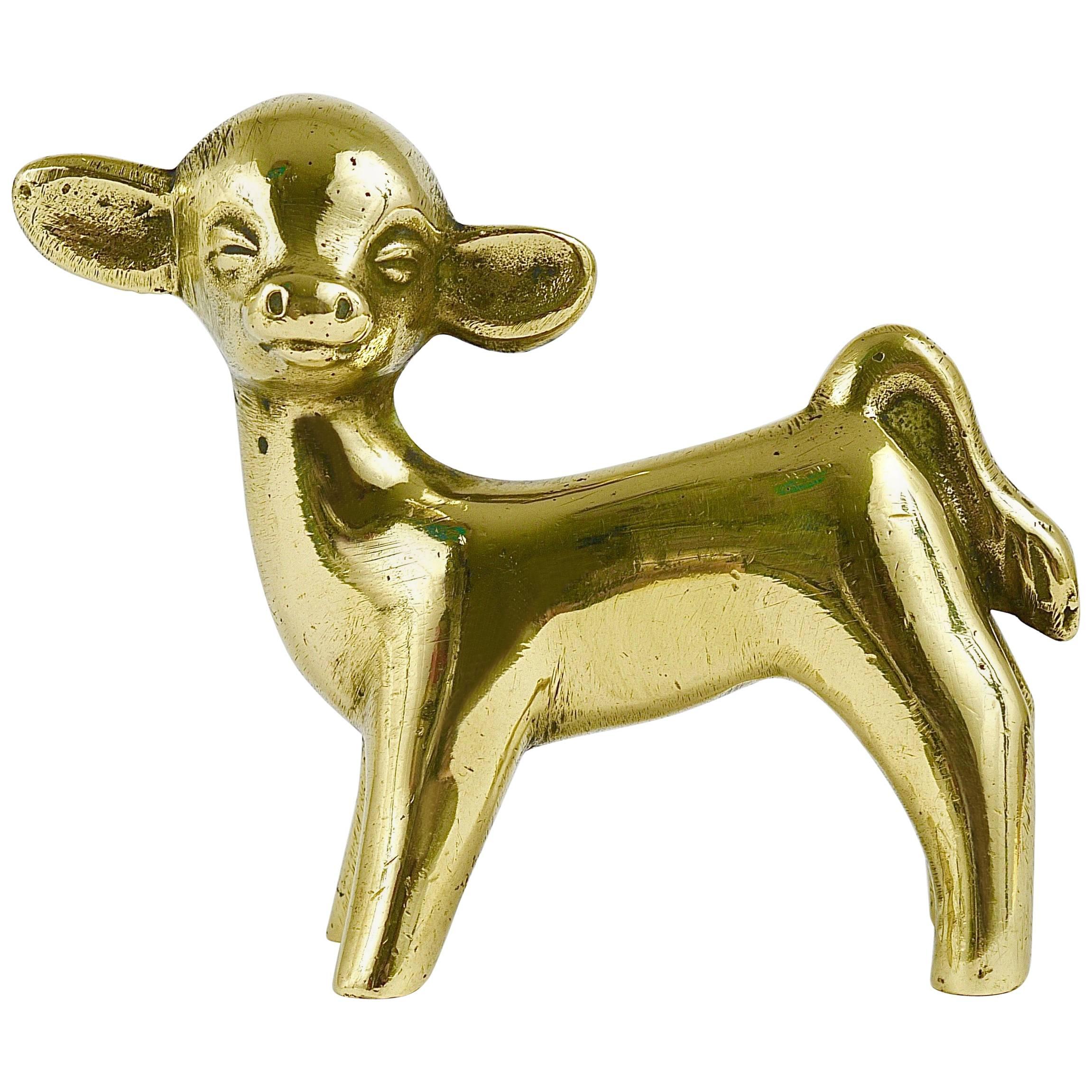 Walter Bosse Midcentury Calf Cow Brass Figurine, Herta Baller, Austria, 1950s