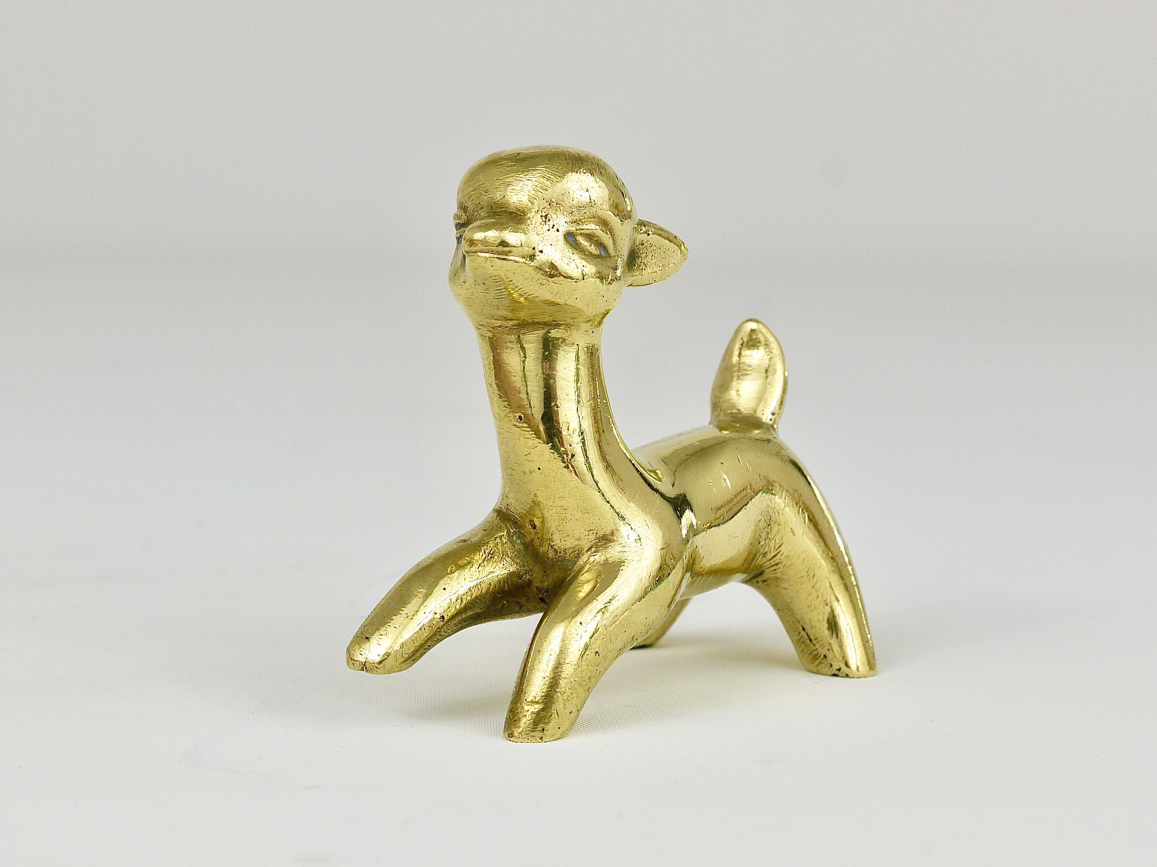 Mid-Century Modern Walter Bosse Midcentury Deer Fawn Brass Figurine, Herta Baller, Austria, 1950s For Sale