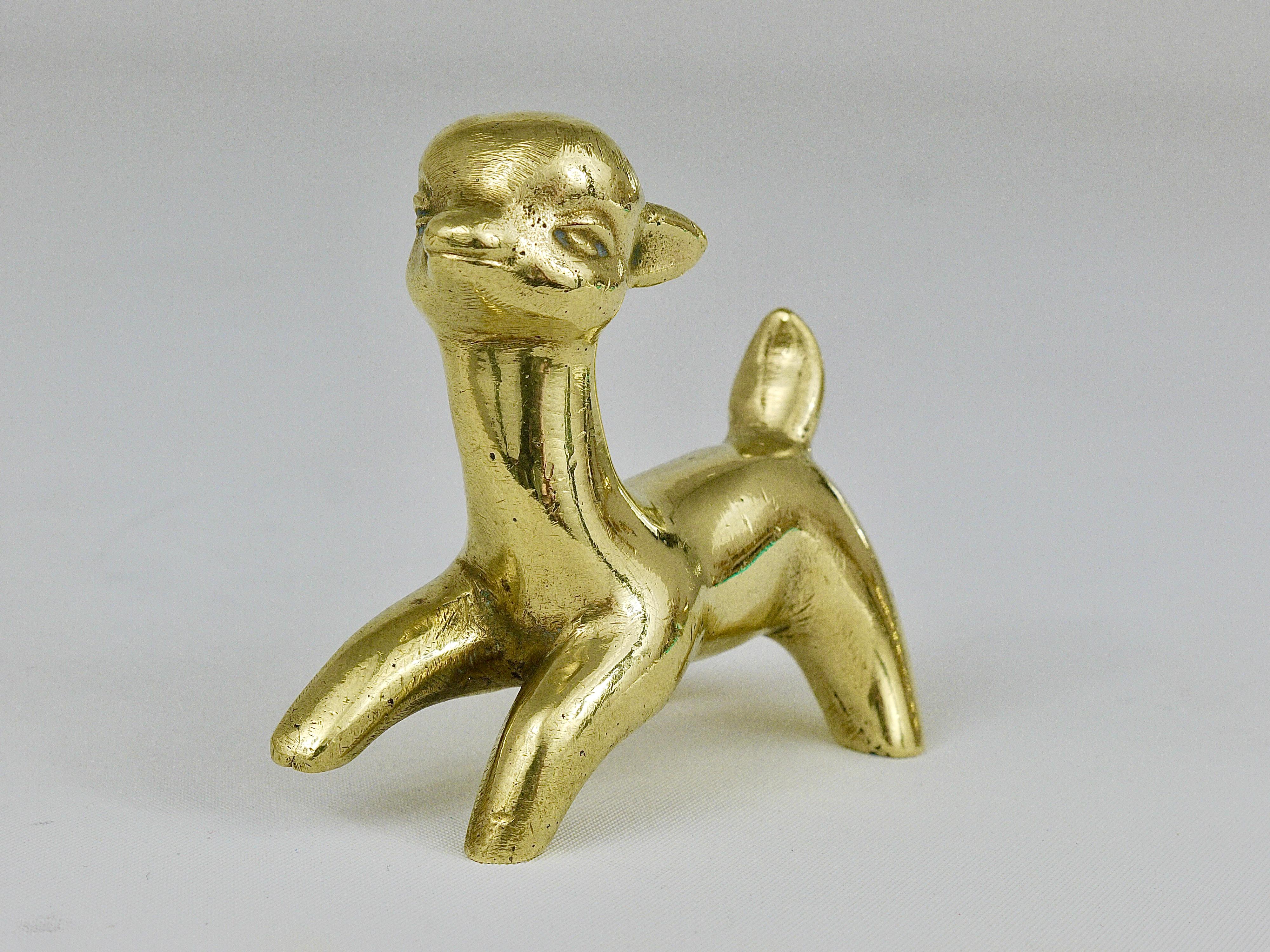 Walter Bosse Midcentury Deer Fawn Brass Figurine, Herta Baller, Austria, 1950s In Good Condition For Sale In Vienna, AT