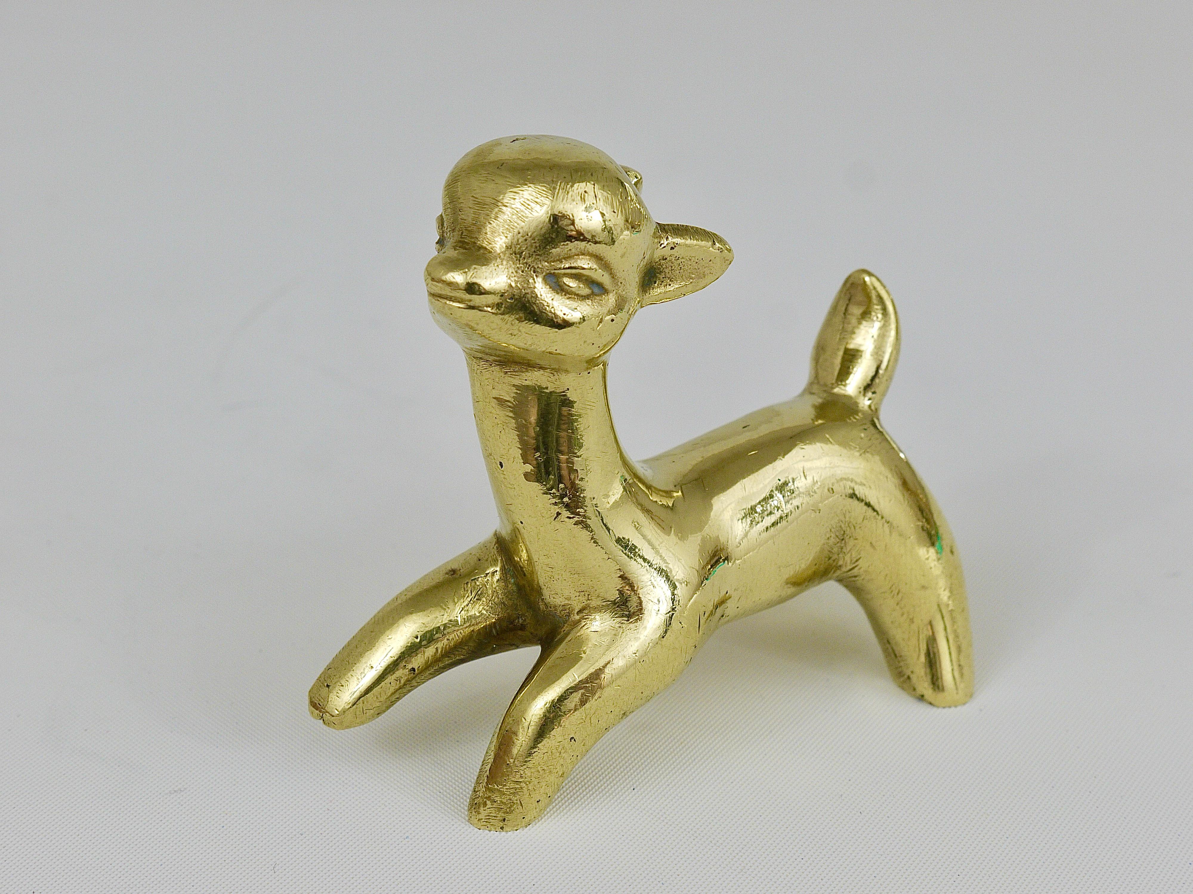 Walter Bosse Midcentury Deer Fawn Brass Figurine, Herta Baller, Austria, 1950s For Sale 3