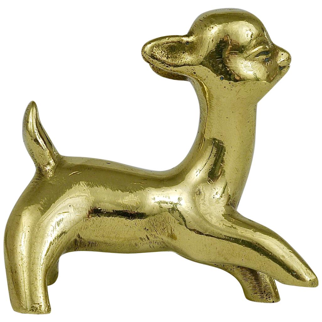 Walter Bosse Midcentury Deer Fawn Brass Figurine, Herta Baller, Austria, 1950s