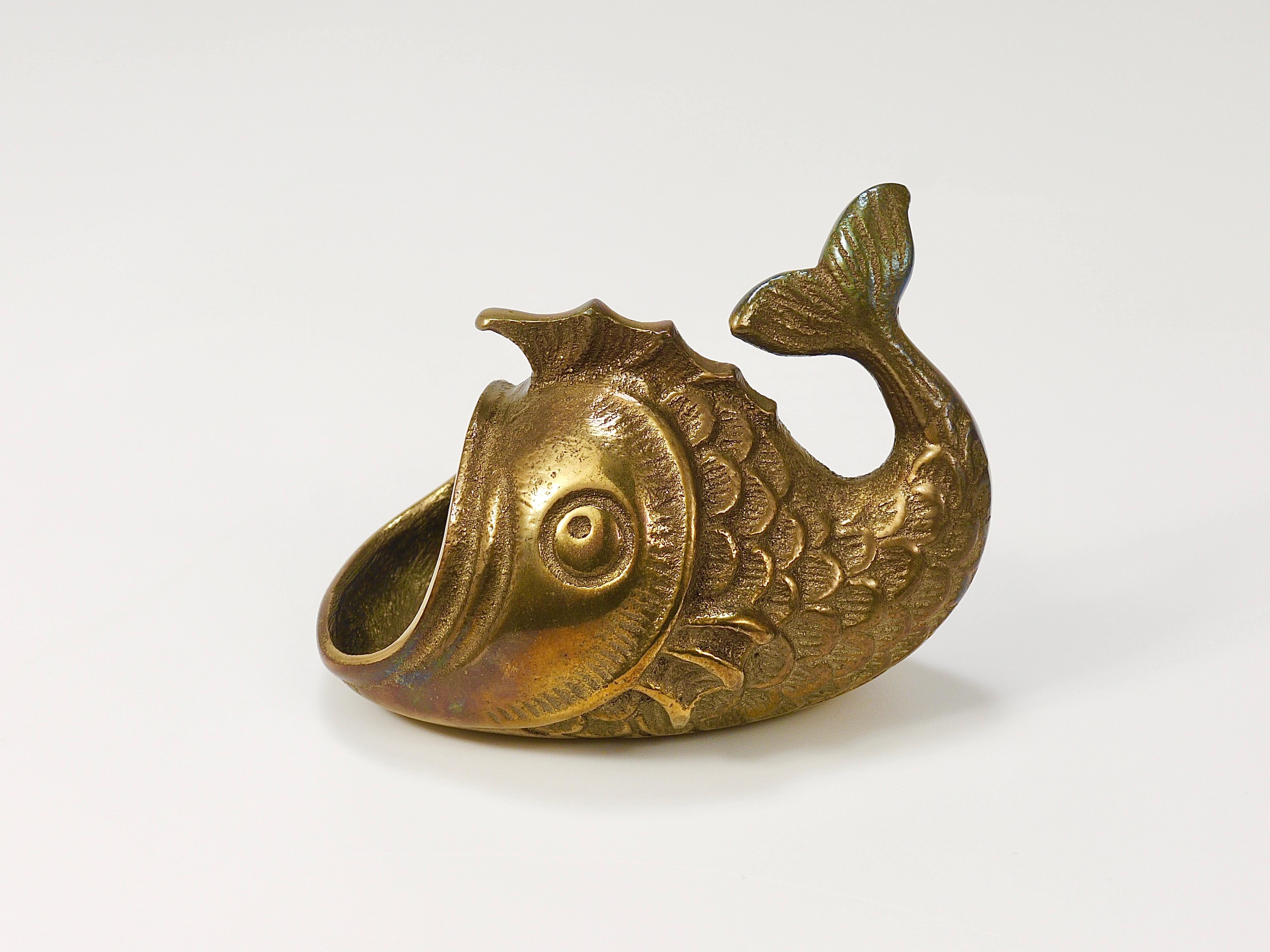 Walter Bosse Midcentury Fish Sculpture Brass Ashtray, Austria, 1950s For Sale 5