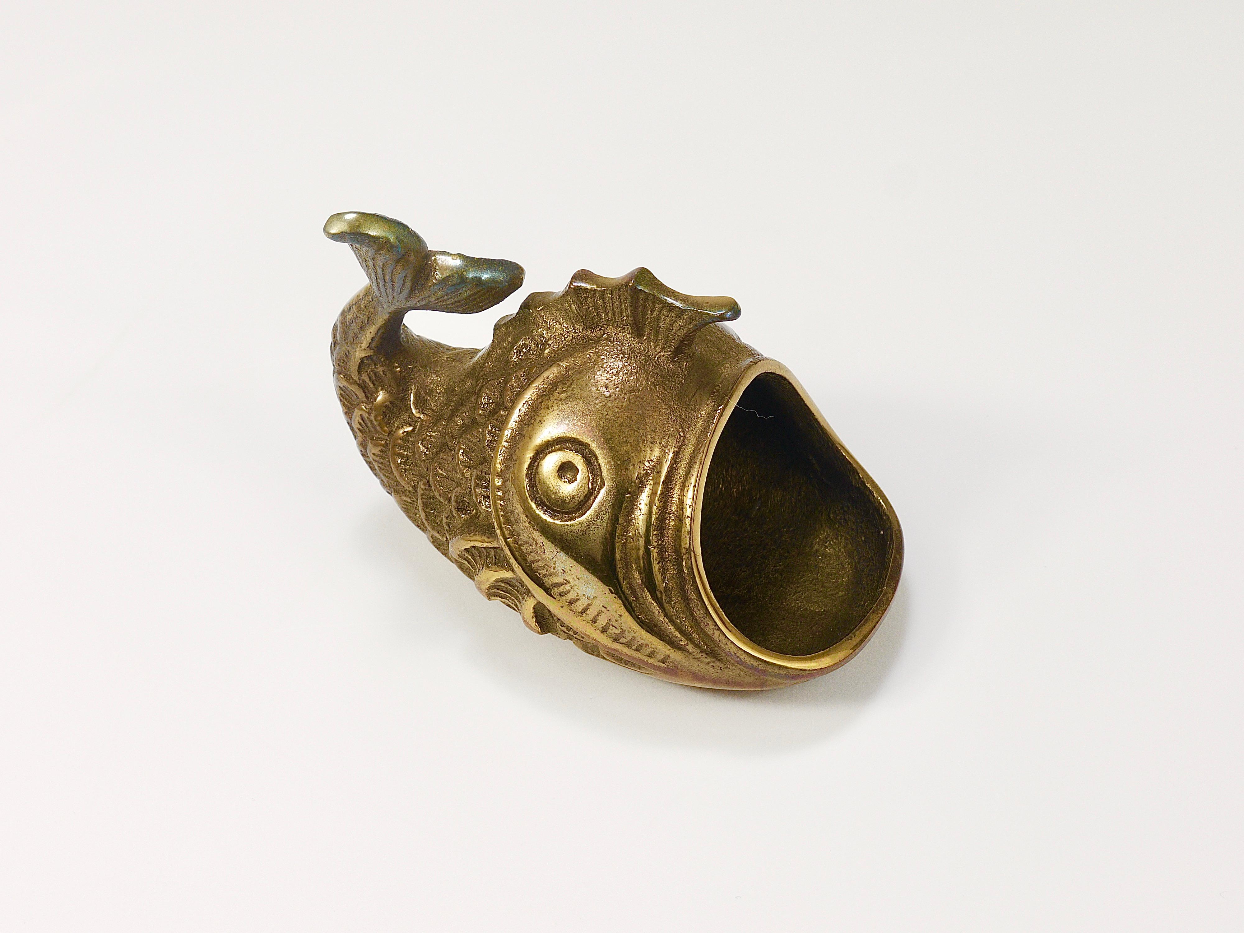 Walter Bosse Midcentury Fish Sculpture Brass Ashtray, Austria, 1950s For Sale 11